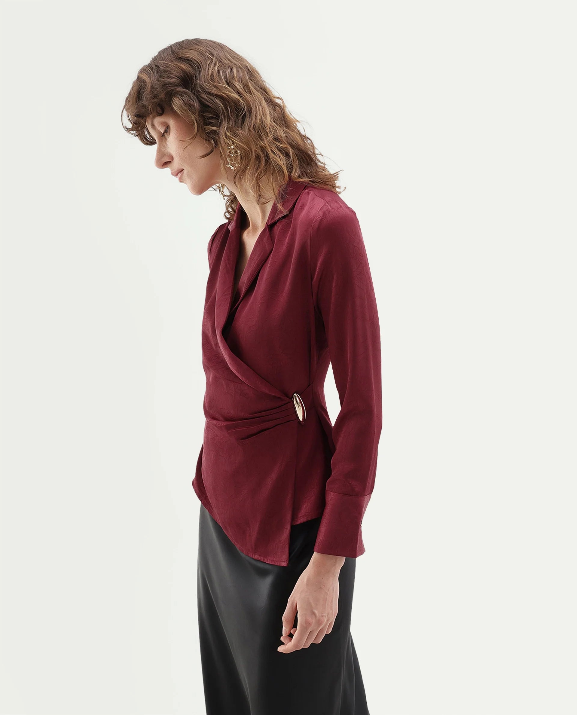 Rareism Women's Fasin Red Polyester Pull-On Wrap Top