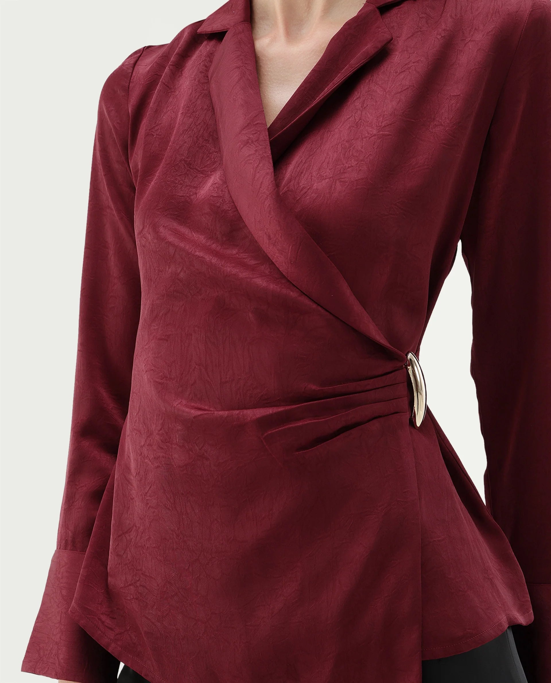 Rareism Women's Fasin Red Polyester Pull-On Wrap Top