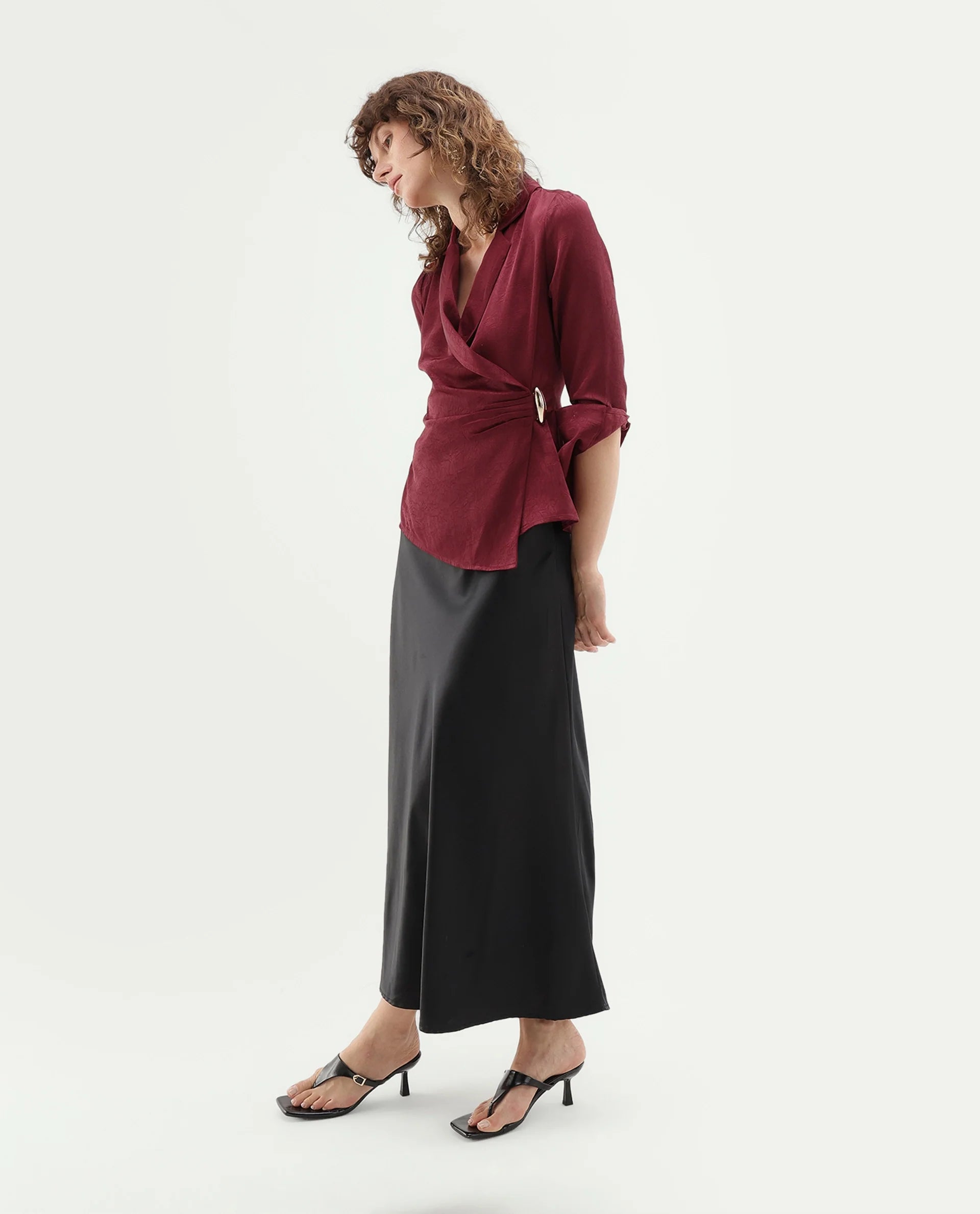 Rareism Women's Fasin Red Polyester Pull-On Wrap Top