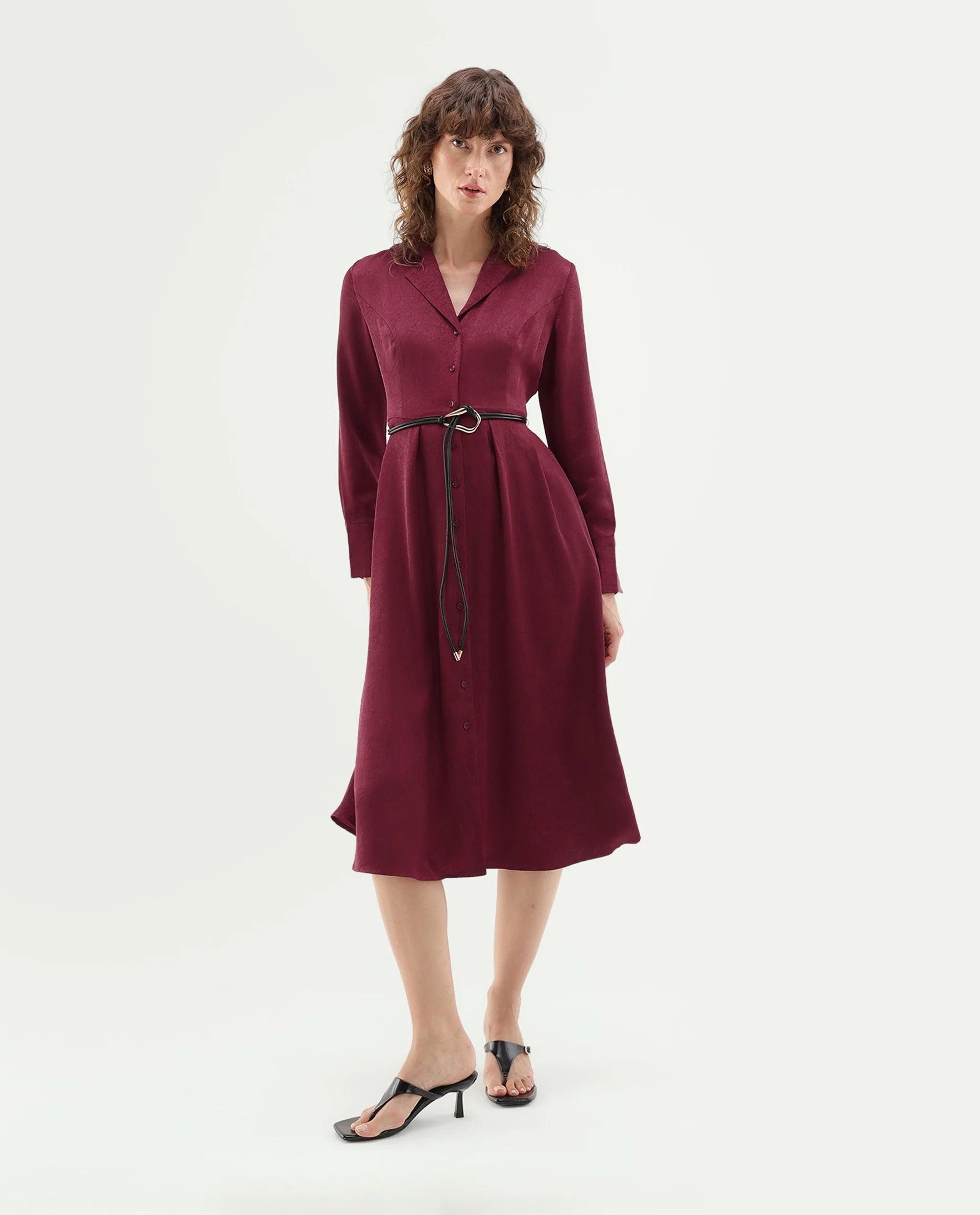 Rareism Women's Fasino Red Polyester Button Fit And Flare Dress