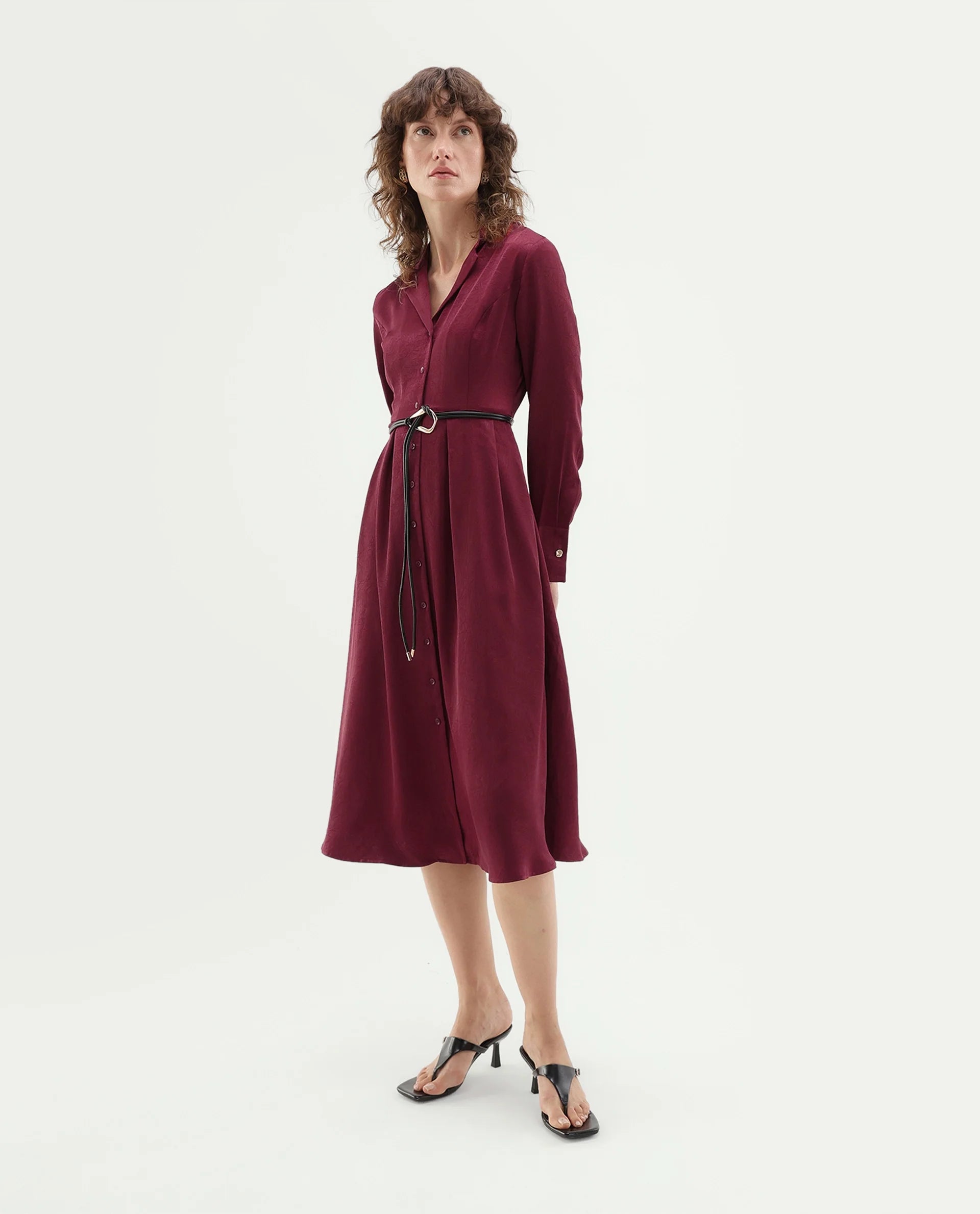 Rareism Women's Fasino Red Polyester Button Fit And Flare Dress