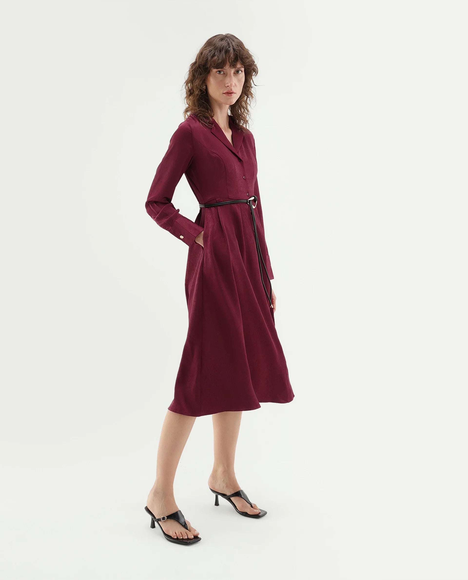 Rareism Women's Fasino Red Polyester Button Fit And Flare Dress