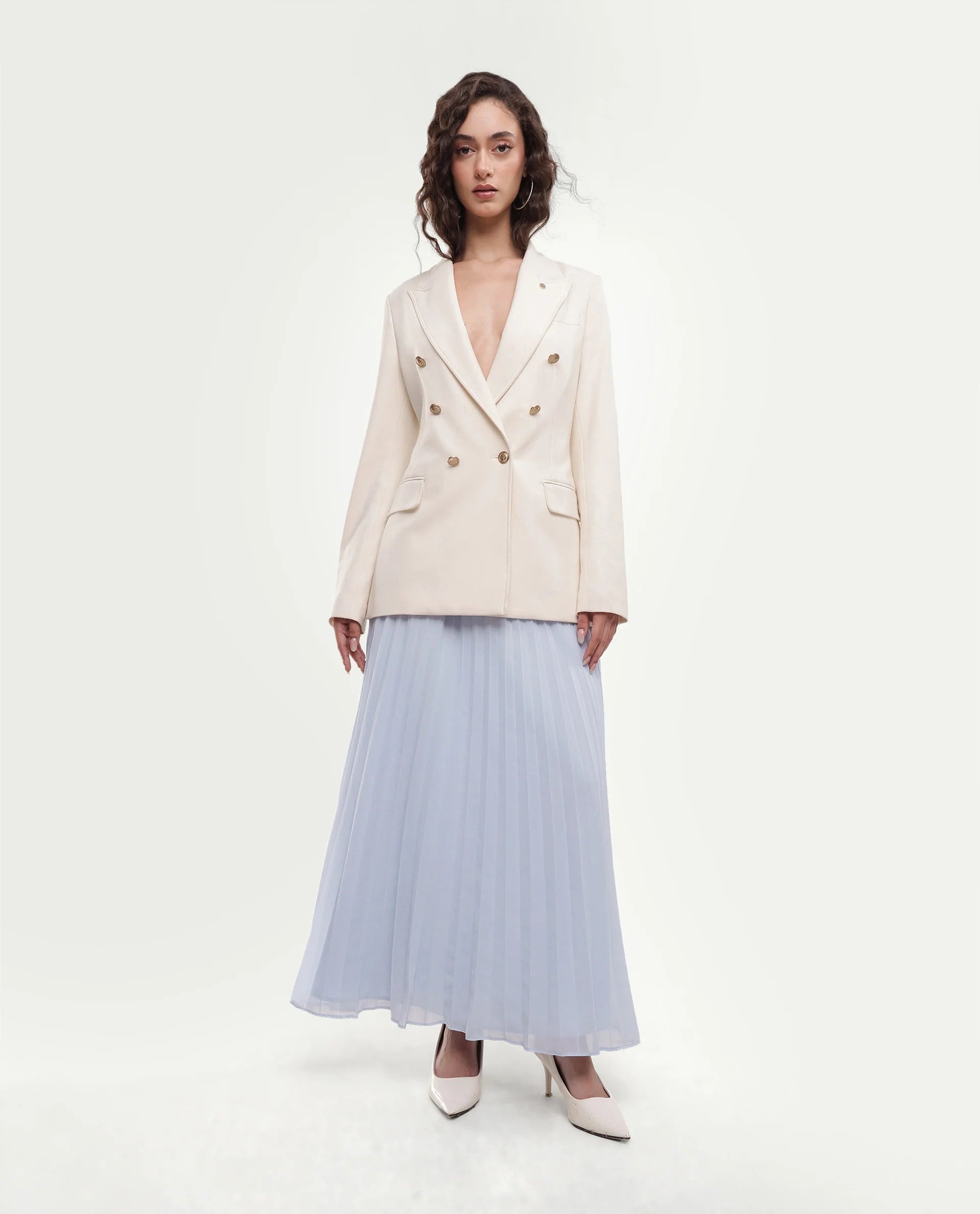 Rareism Women's Foski Pastel Blue Polyester Pull-On Pleated Skirt