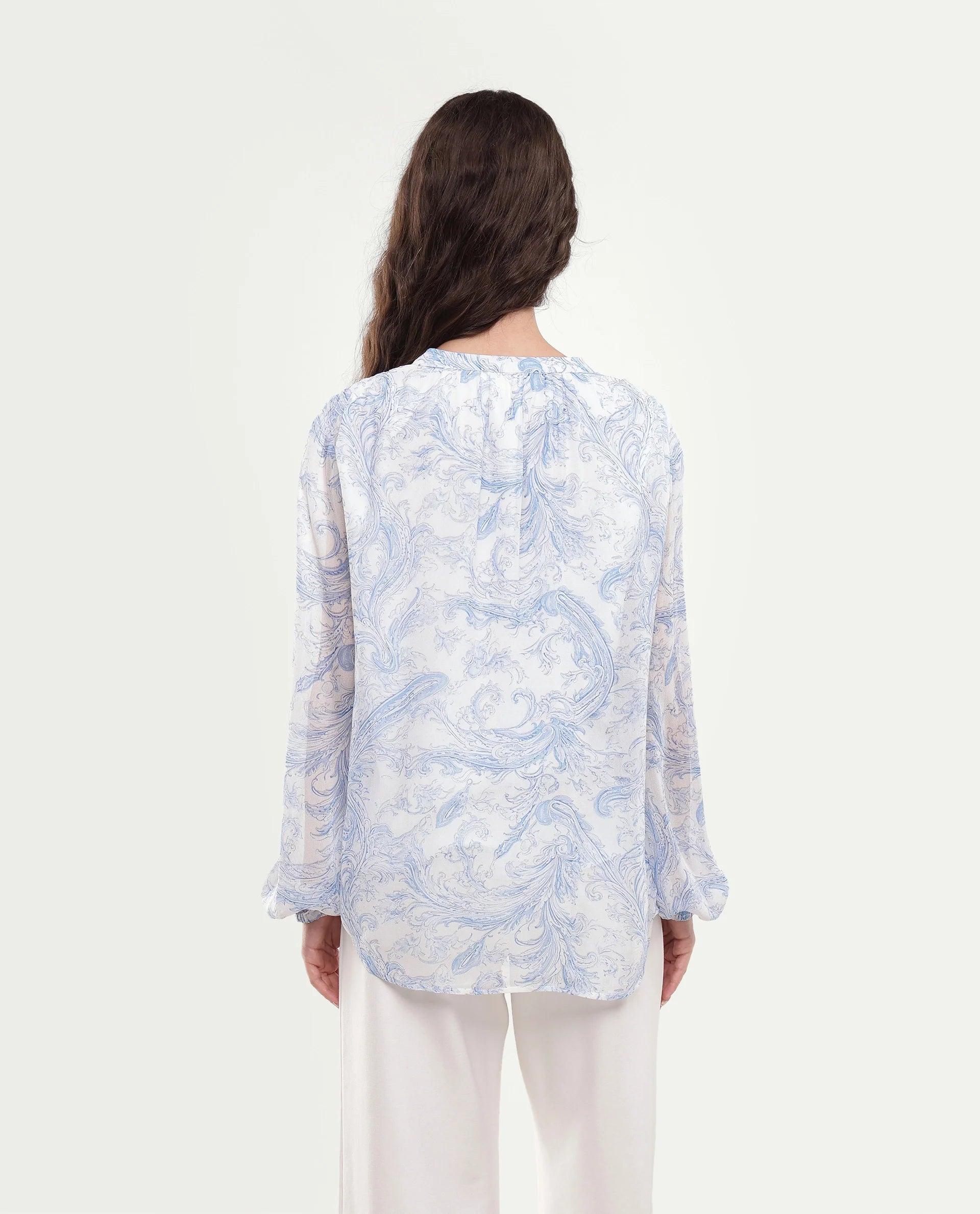 Rareism Women's Flip Light Blue Viscose Tie-Up Relaxed Fit Paisley Print Top