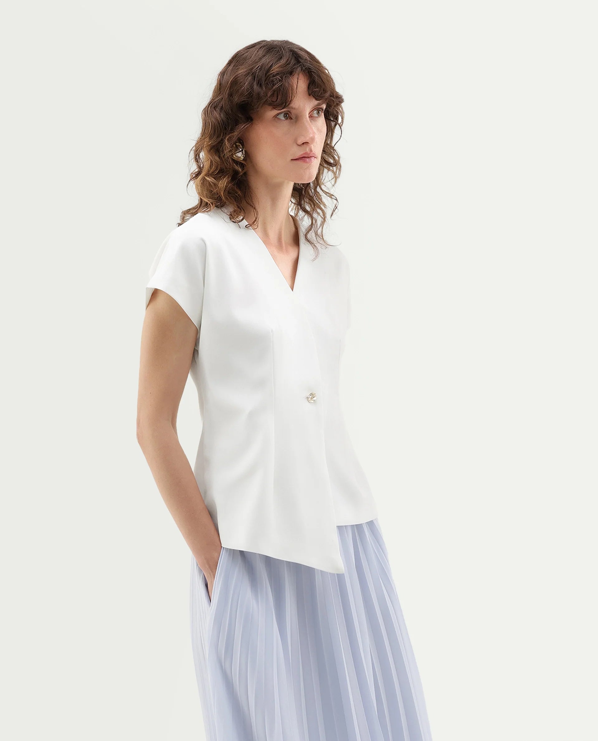 Rareism Women's Yates Off White Polyester Button Regular Fit Top