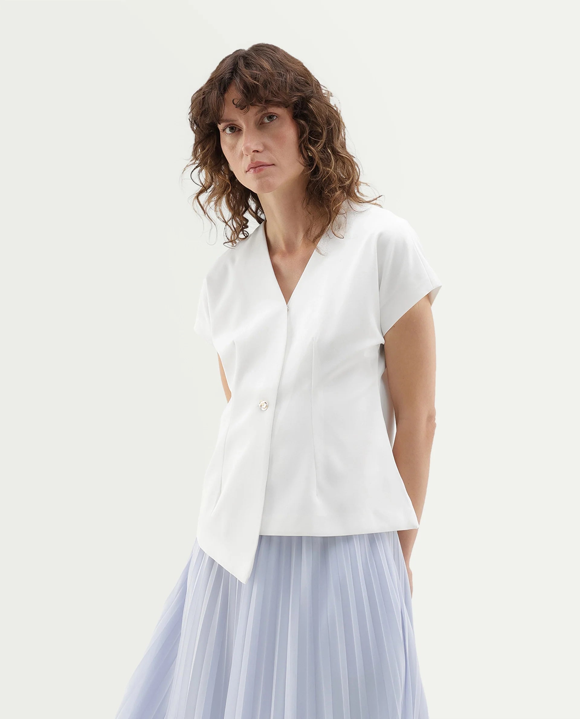 Rareism Women's Yates Off White Polyester Button Regular Fit Top