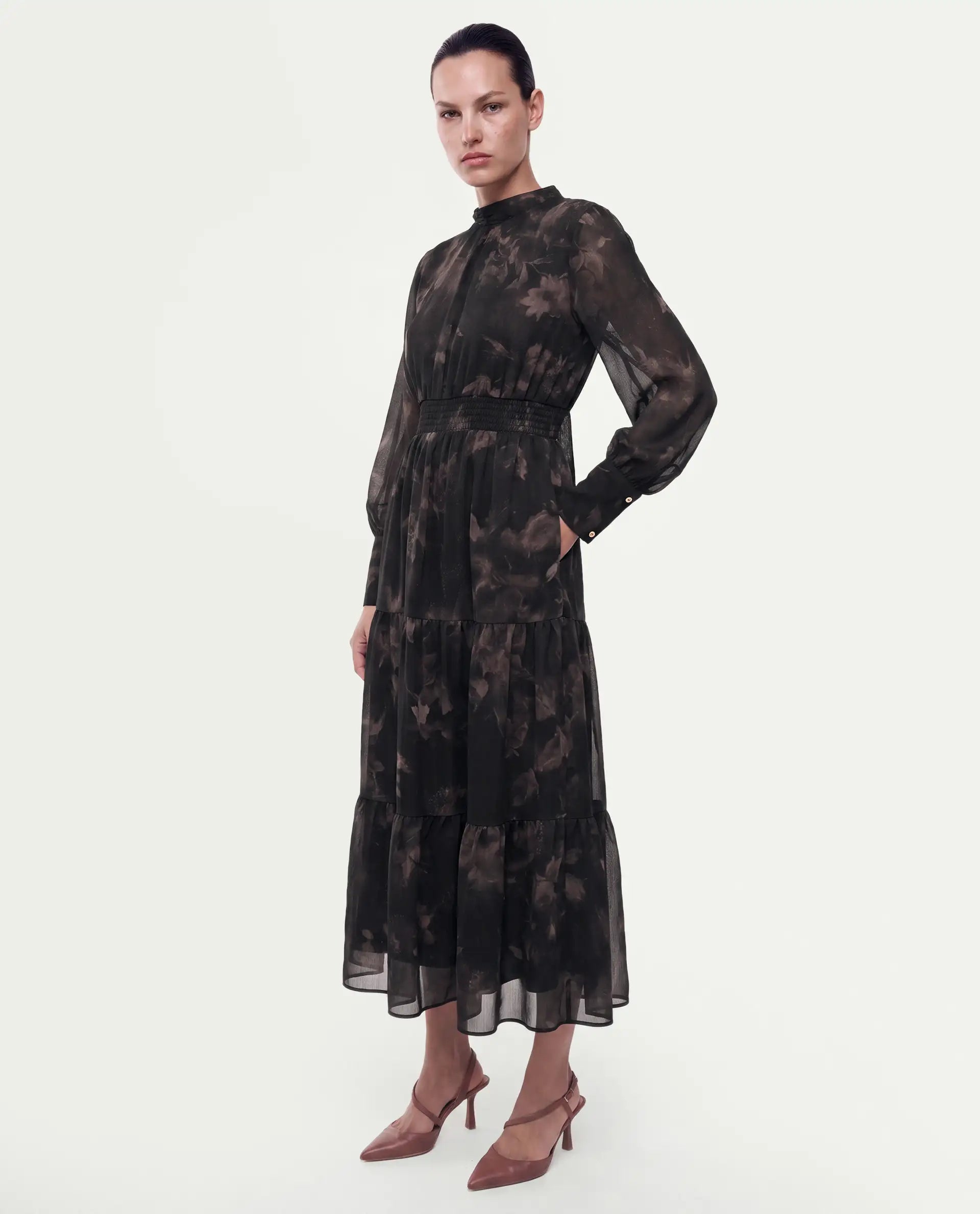 Rareism Women's Yuval Brown Polyester Button Fit And Flare Dress