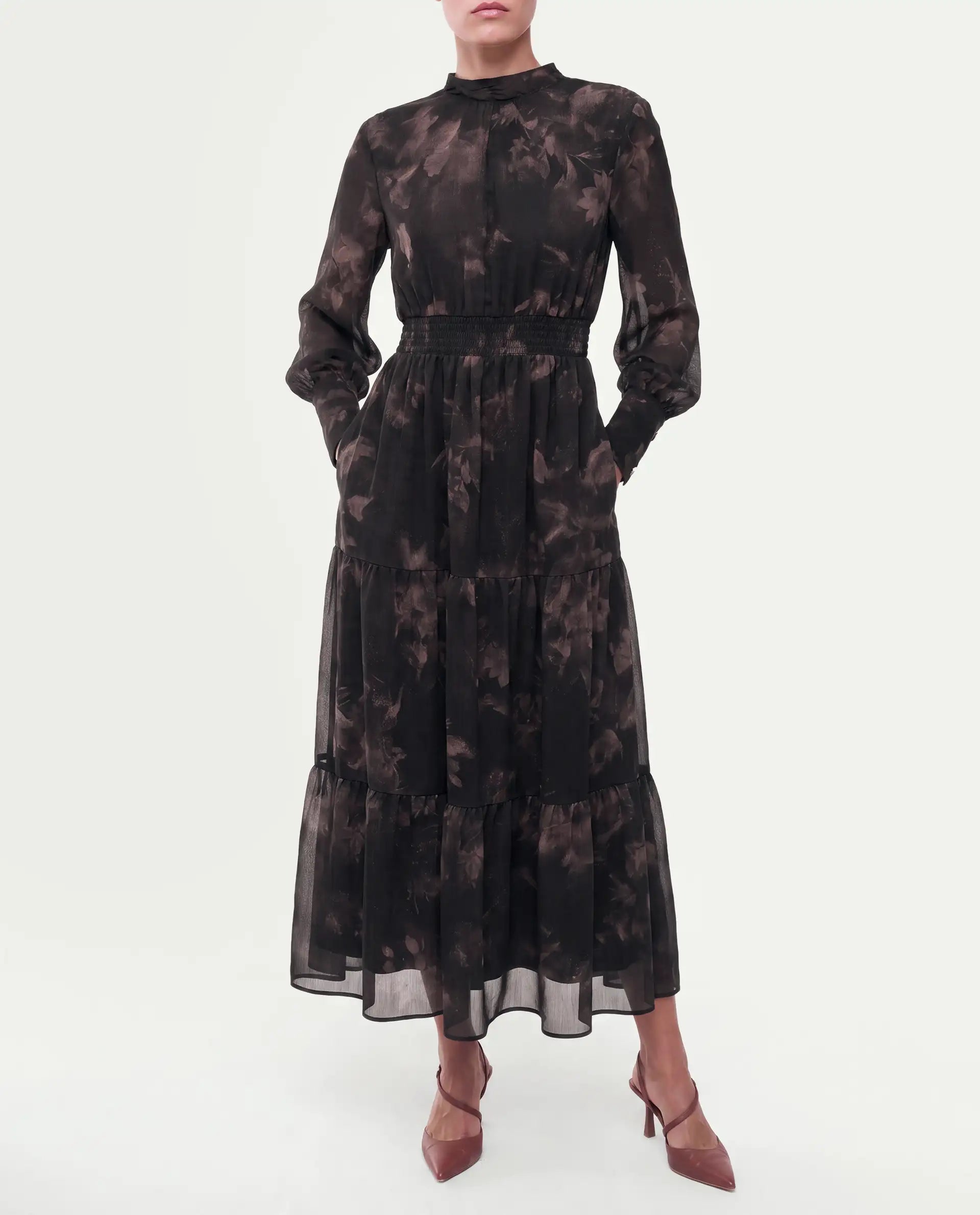 Rareism Women's Yuval Brown Polyester Button Fit And Flare Dress