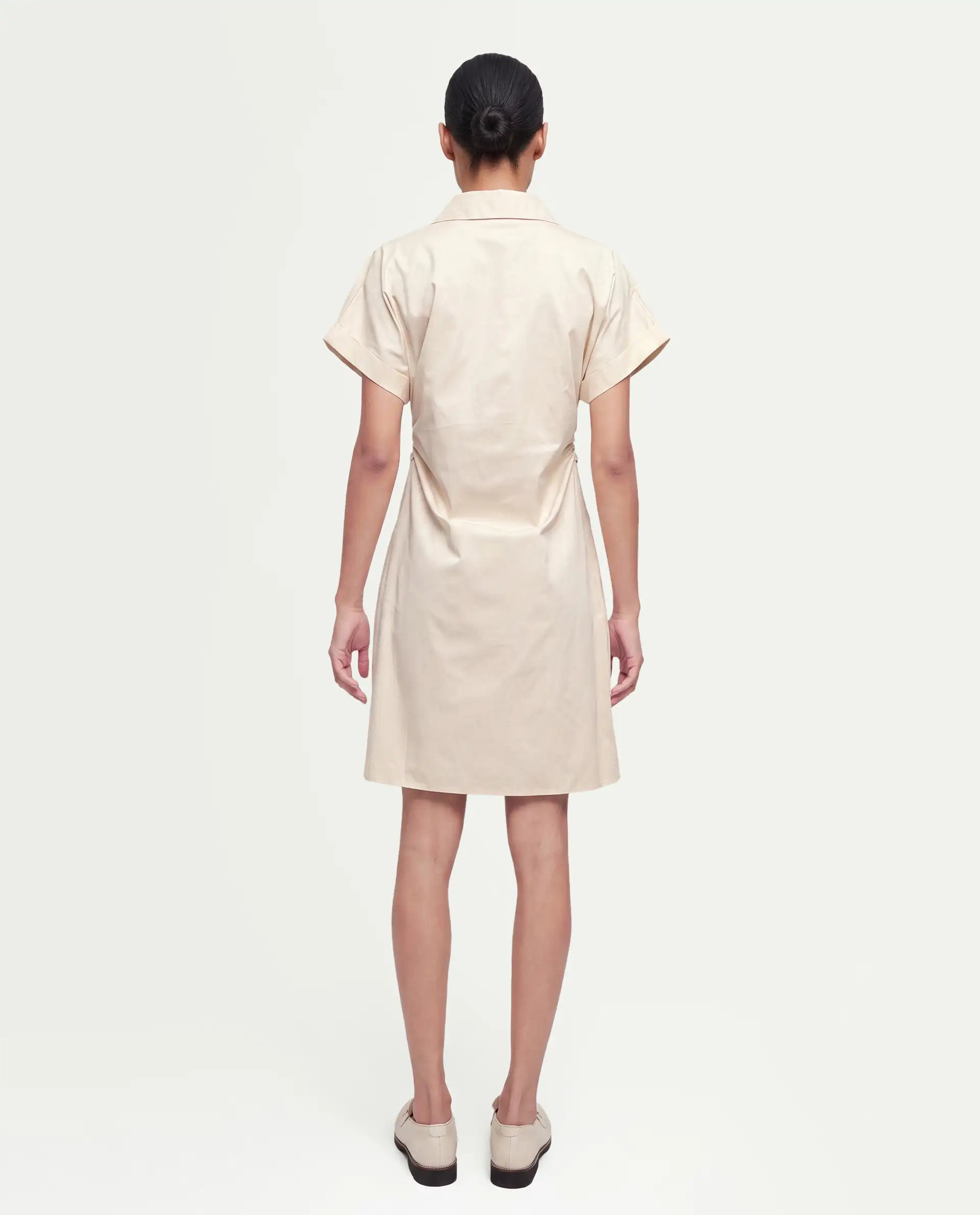 Rareism Women's Inara Beige Cotton Button Fitted Dress
