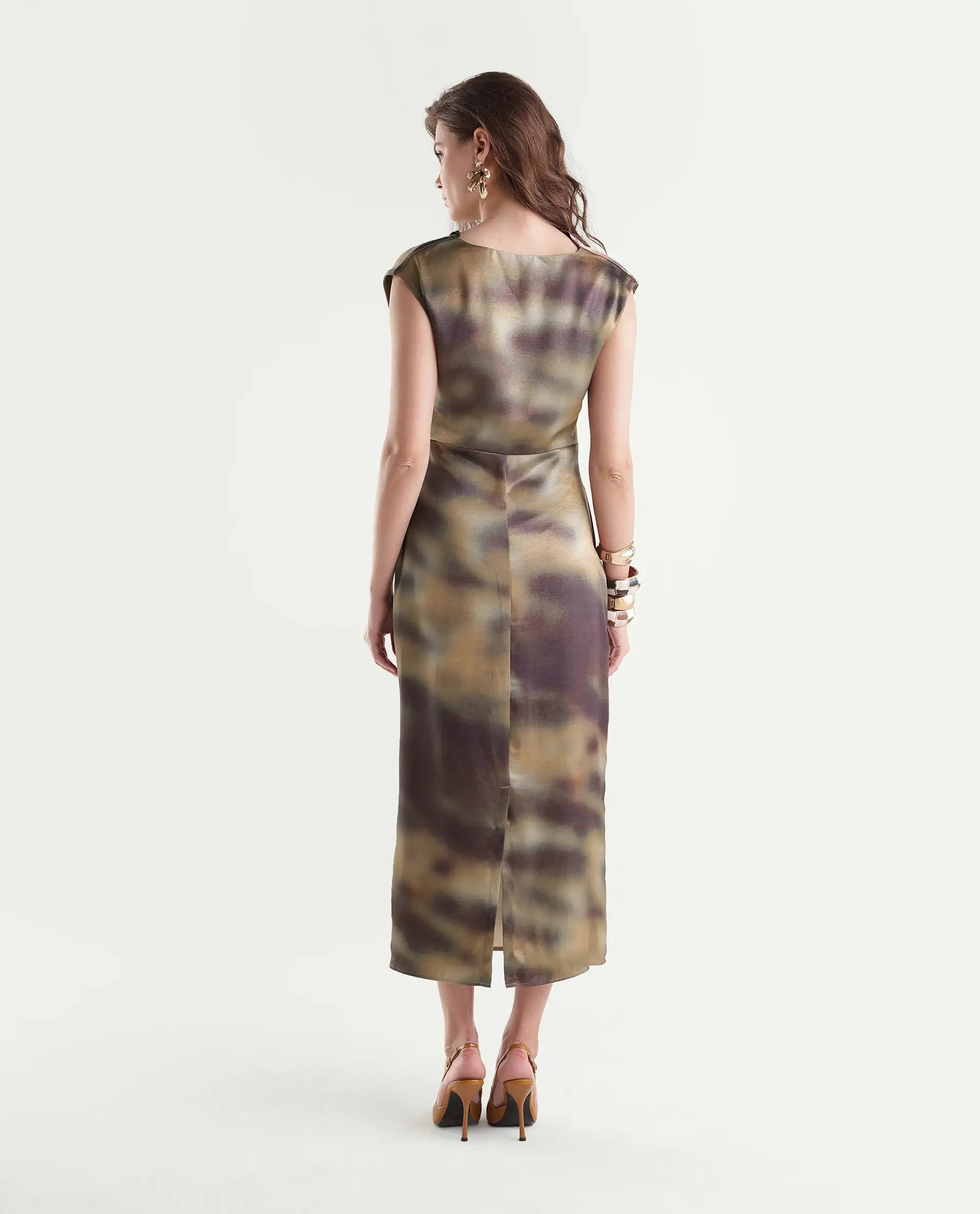 Rareism Women's Imera Multi Polyester Zipper Sheath Abstract Print Dress
