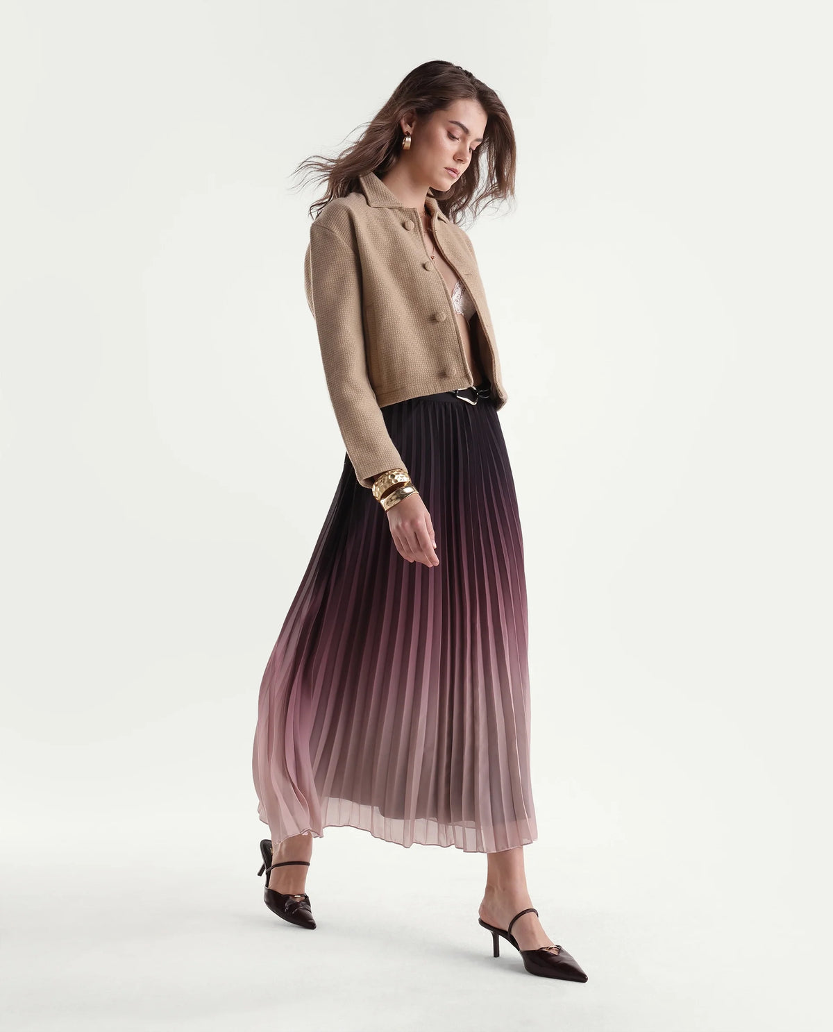 Rareism Women's Ivnlim Dark Multi Polyester Button And Zip A-Line Ombre Skirt