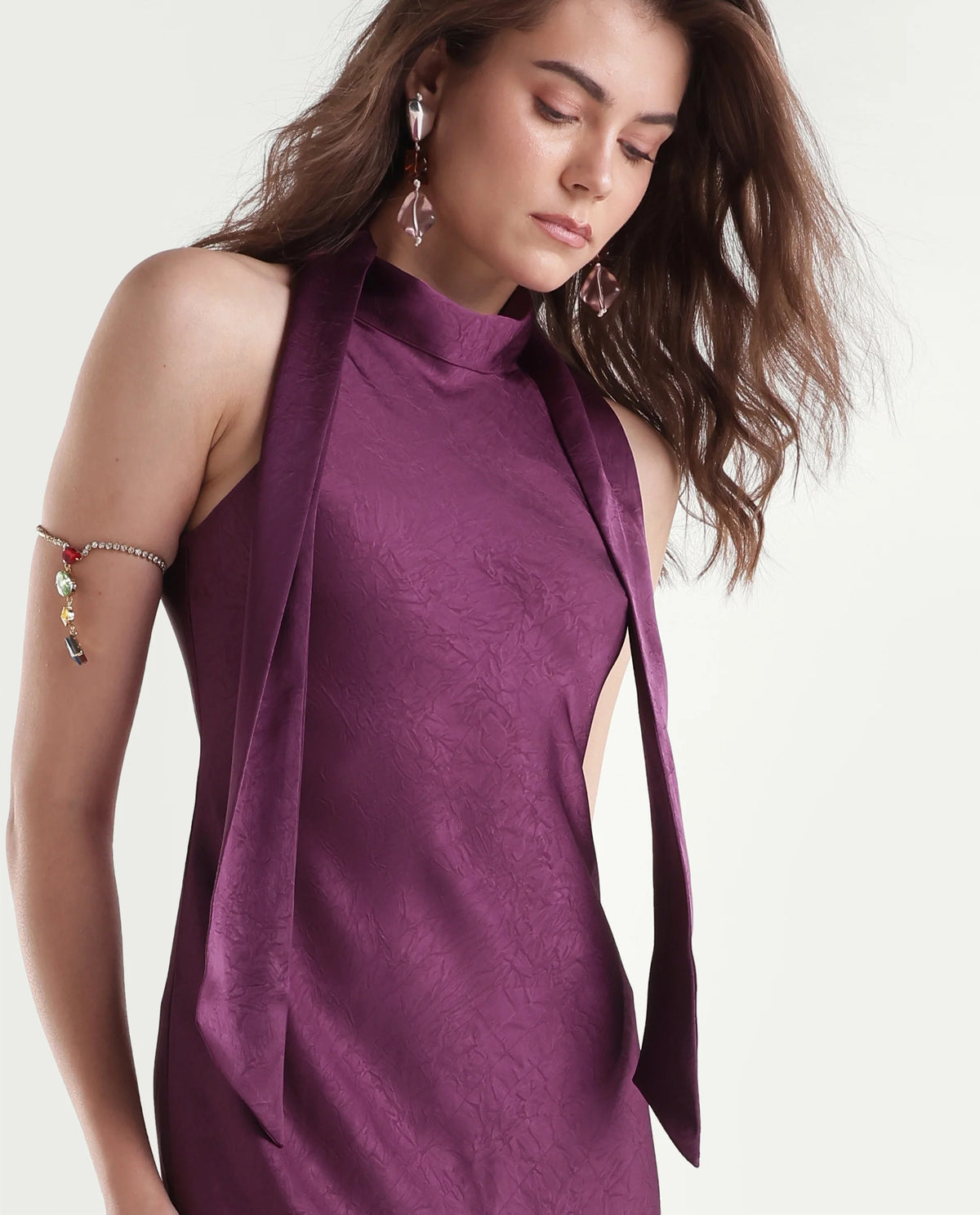 Rareism Women's Isona Dark Purple Polyester Fit And Flare Dress
