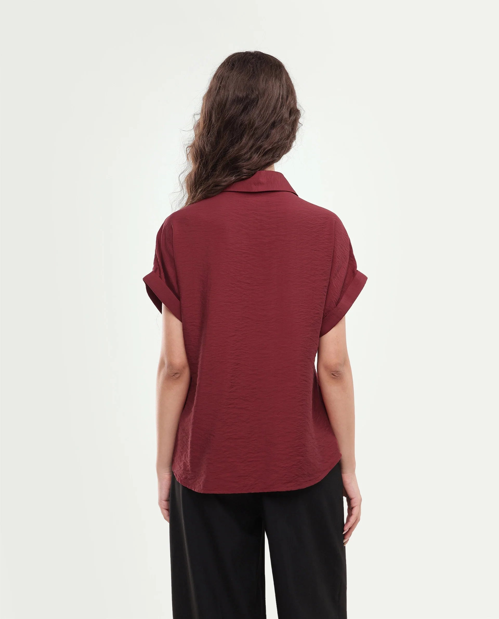 Rareism Women's Suko Dark Red Viscose Blend Button Regular Fit Shirt