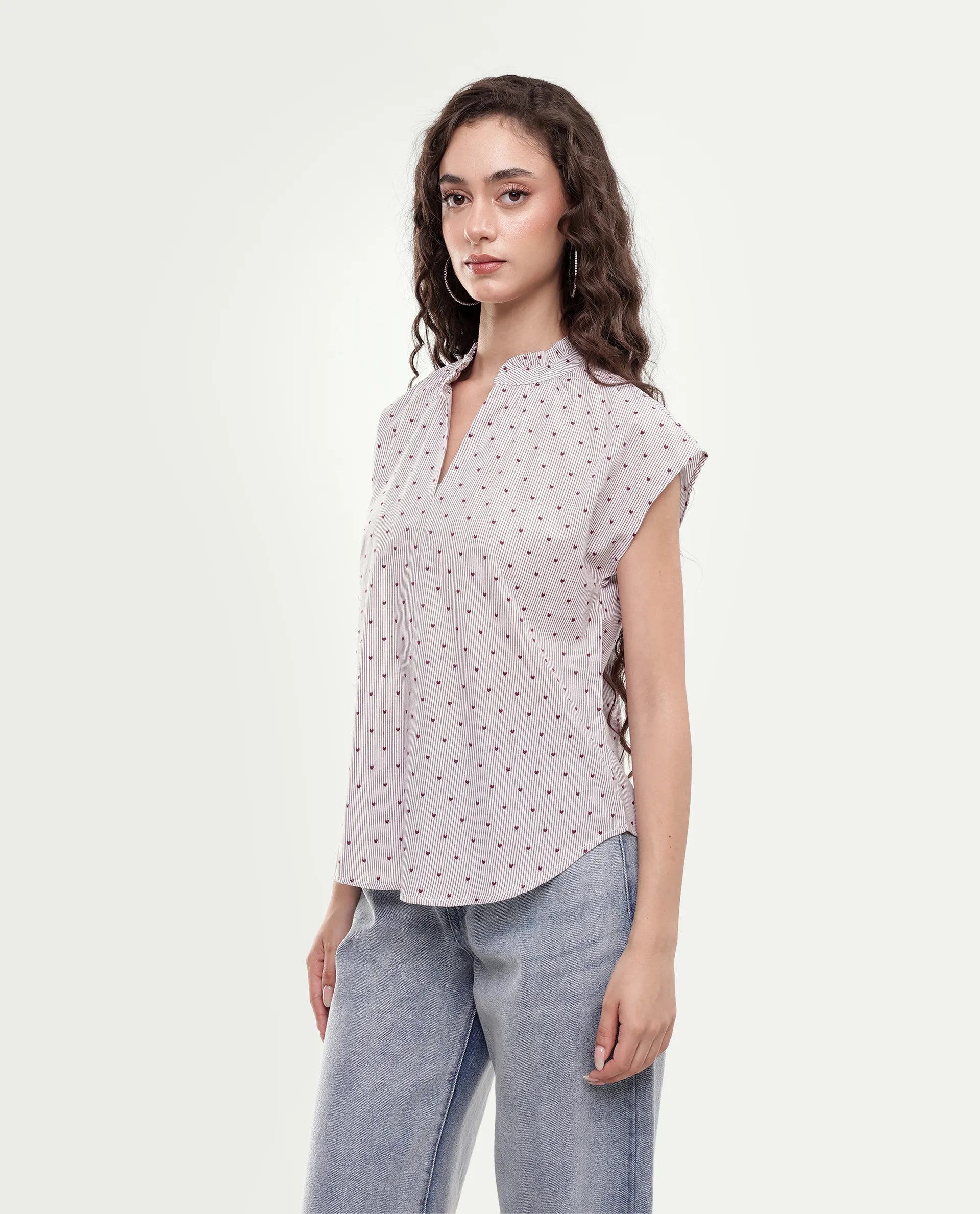 Rareism Women's Sitty Purple Cotton Pull-On Regular Fit Striped Top