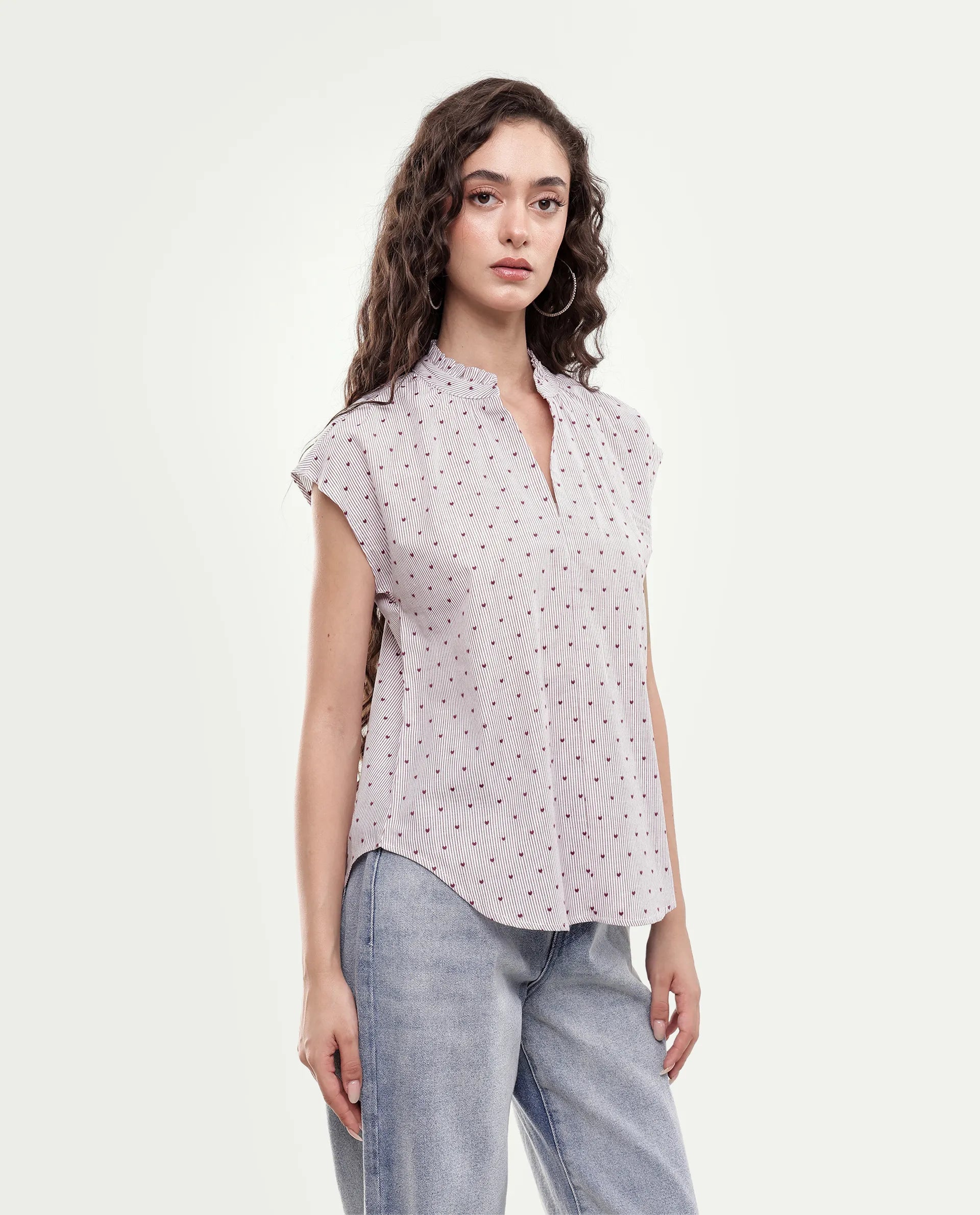 Rareism Women's Sitty Purple Cotton Pull-On Regular Fit Striped Top