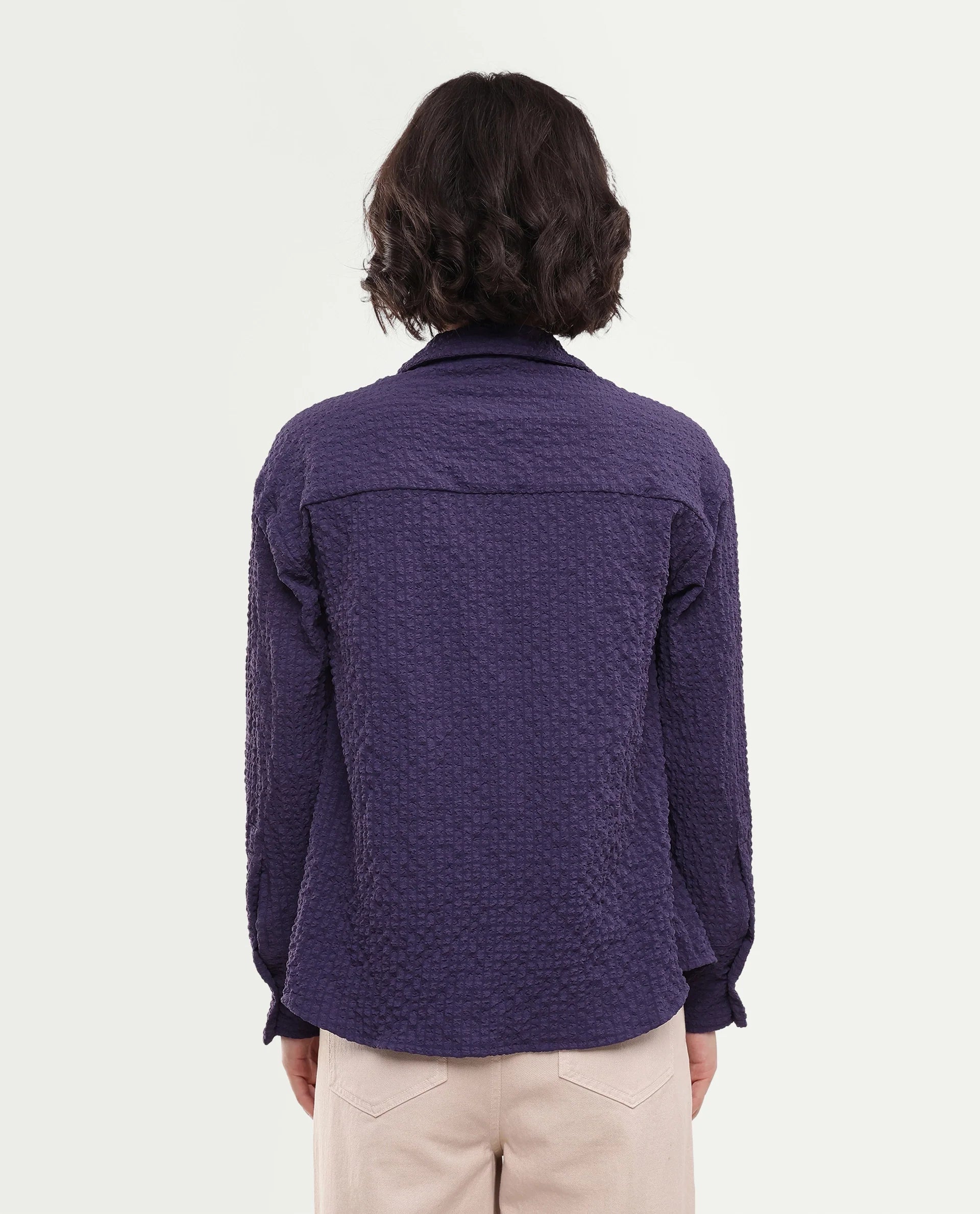 Rareism Women's Soda Purple Polyester Blend Button Relaxed Fit Shirt
