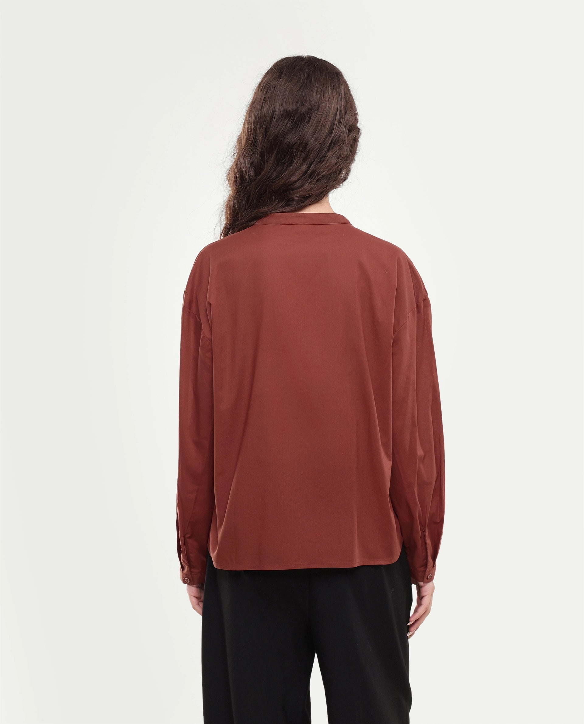 Rareism Women's Otun Rust Plain Cotton Regular Fit Full Sleeve Top