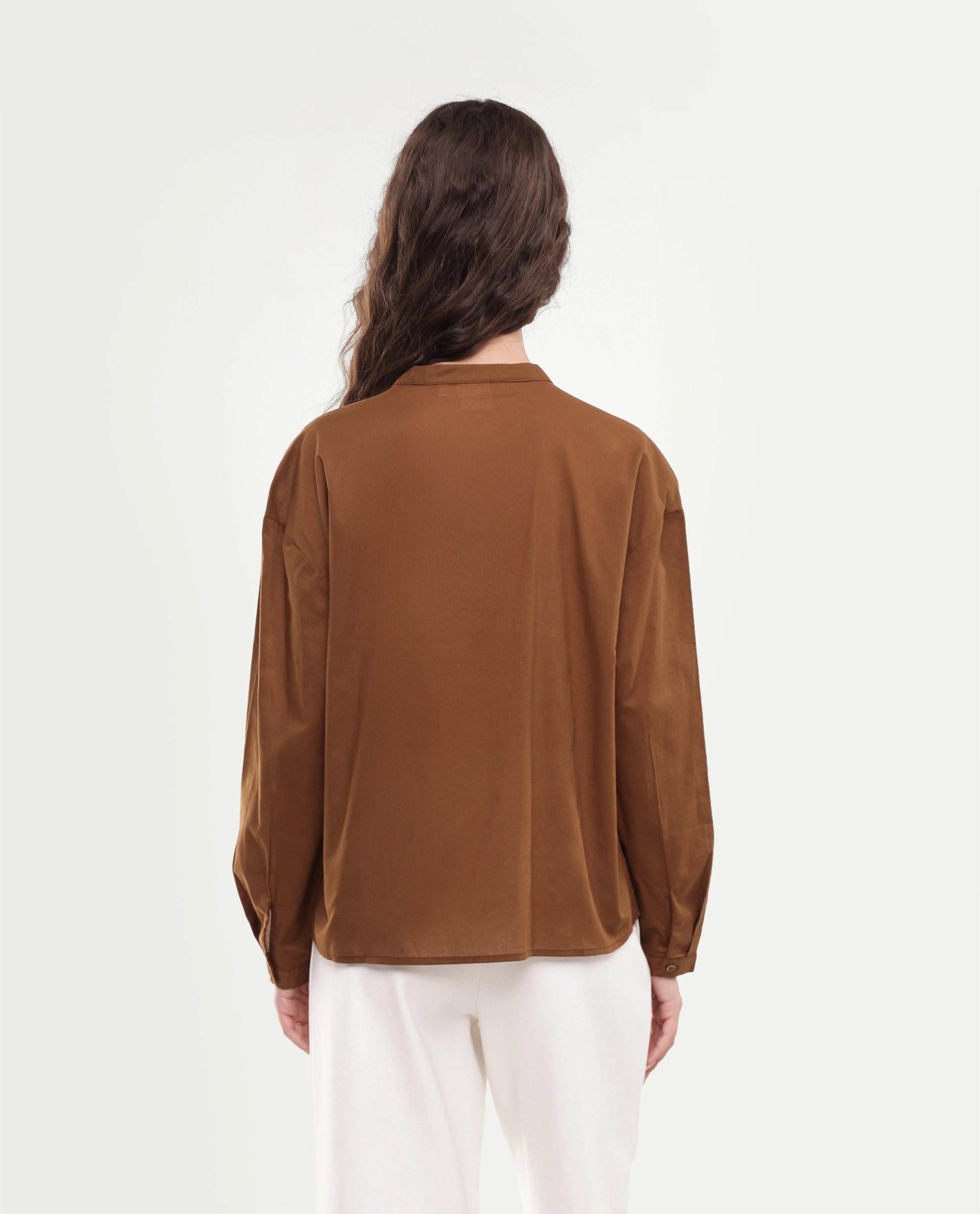 Rareism Women's Otun Dusky Olive Solid Cotton Regular Long Sleeves Top