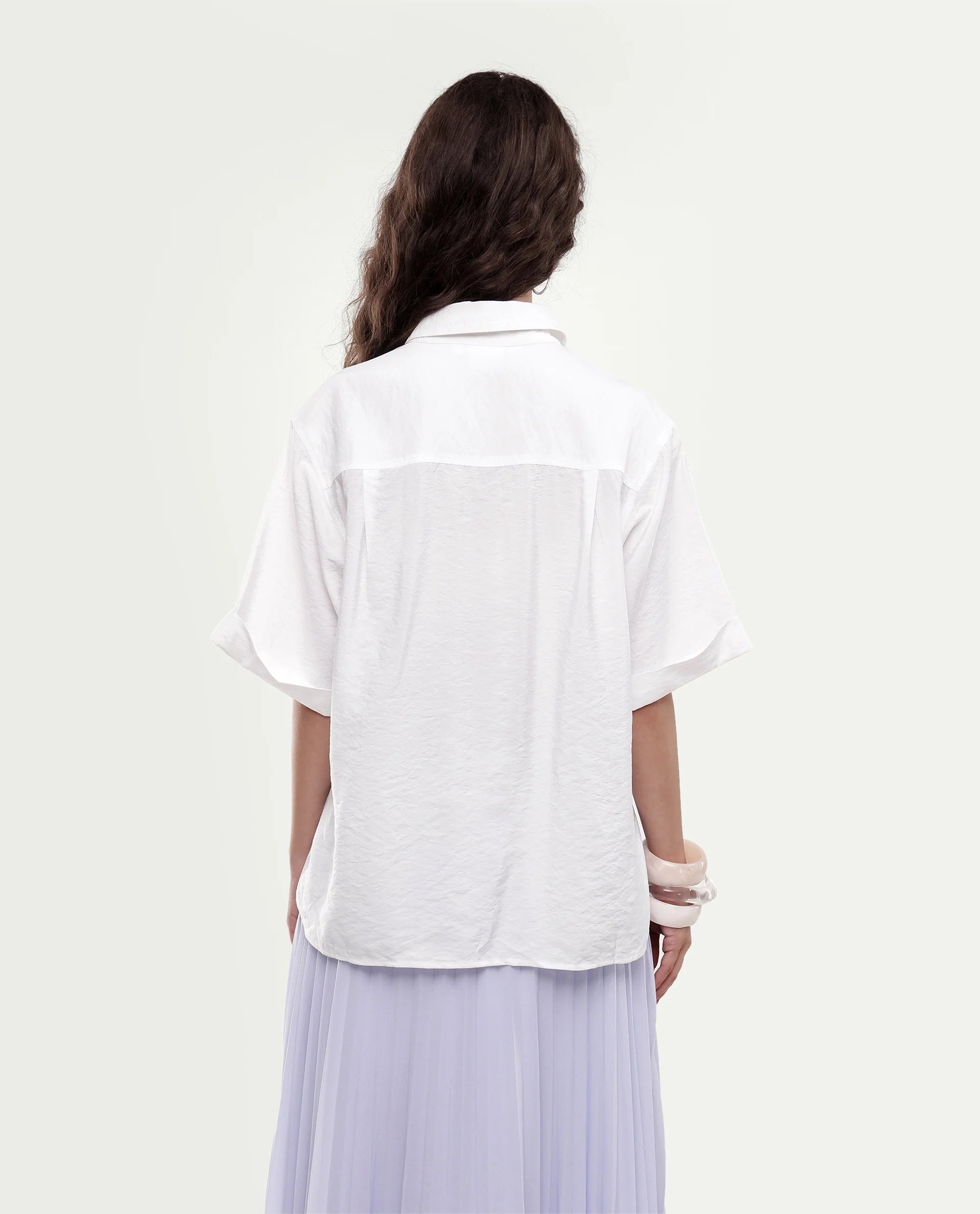Rareism Women's Obin Primary White Viscose Blend Spread Collar Boxy Plain Shirt