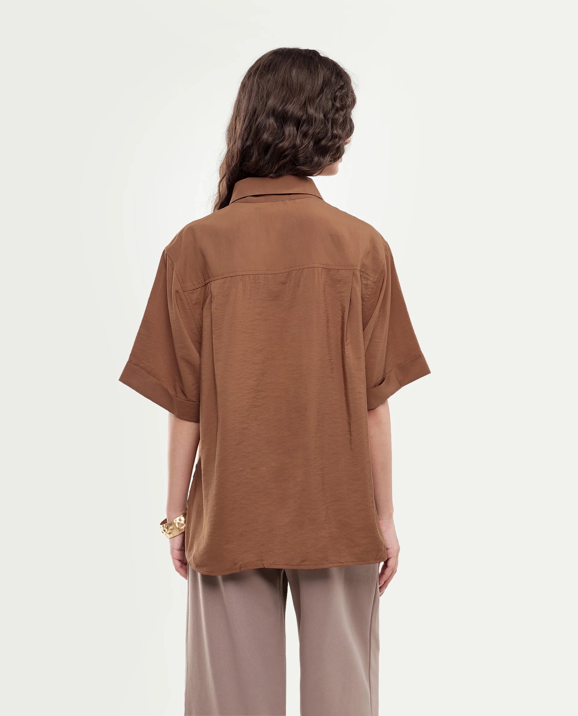 Rareism Women's Obin Primary Mustard Viscose Blend Spread Collar Boxy Plain Shirt