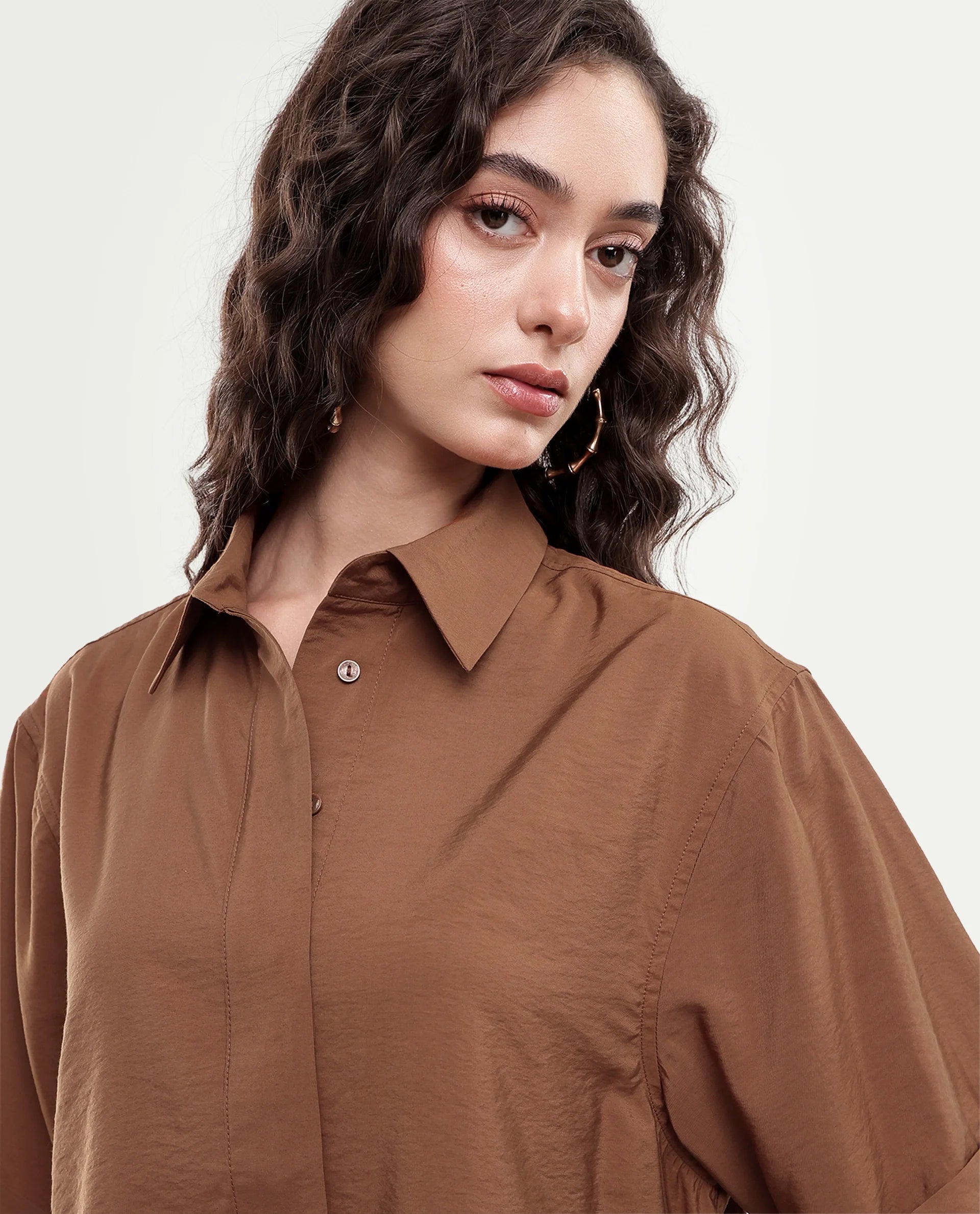 Rareism Women's Obin Primary Mustard Viscose Blend Spread Collar Boxy Plain Shirt