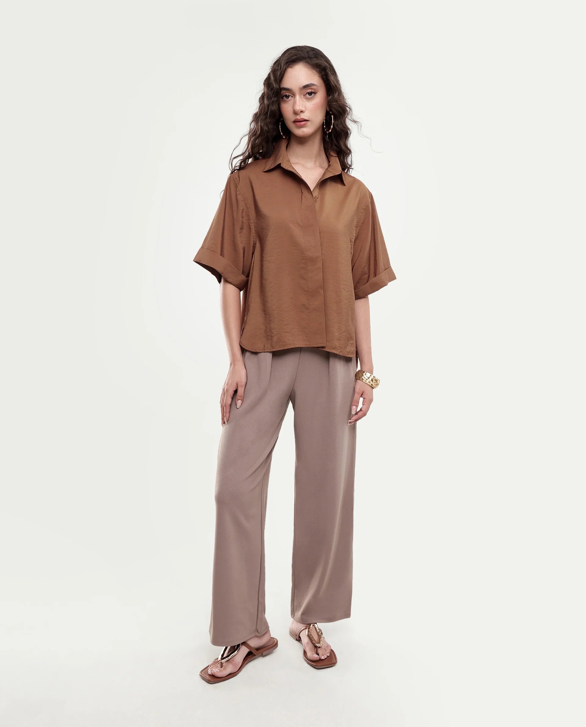 Rareism Women's Obin Primary Mustard Viscose Blend Spread Collar Boxy Plain Shirt