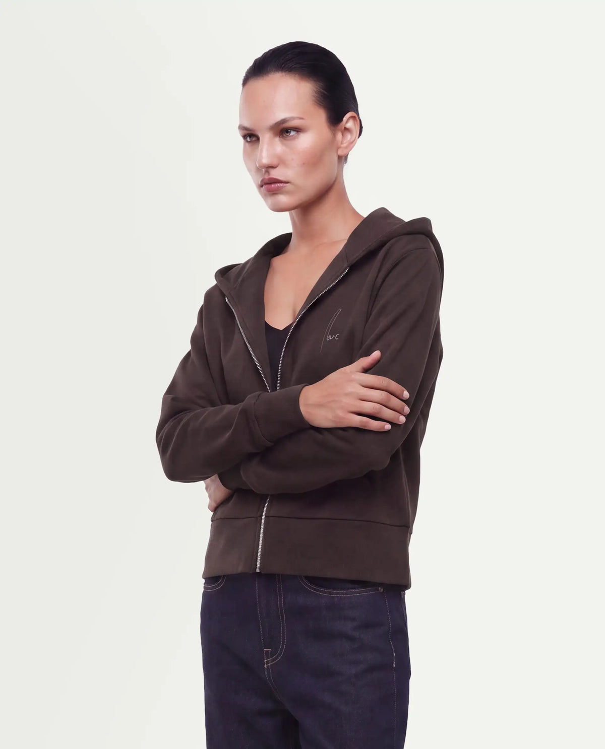 Rareism Women's Pay-T Dark Brown Cotton Blend Zipper Regular Fit Hd Print Sweatshirt