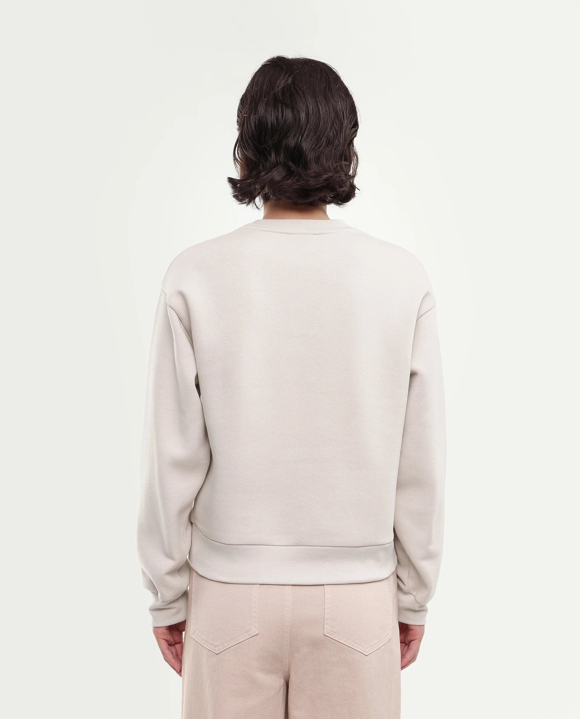 Rareism Women's Poker Light Beige Cotton Blend Pull-On Relaxed Fit Hd Print Sweatshirt