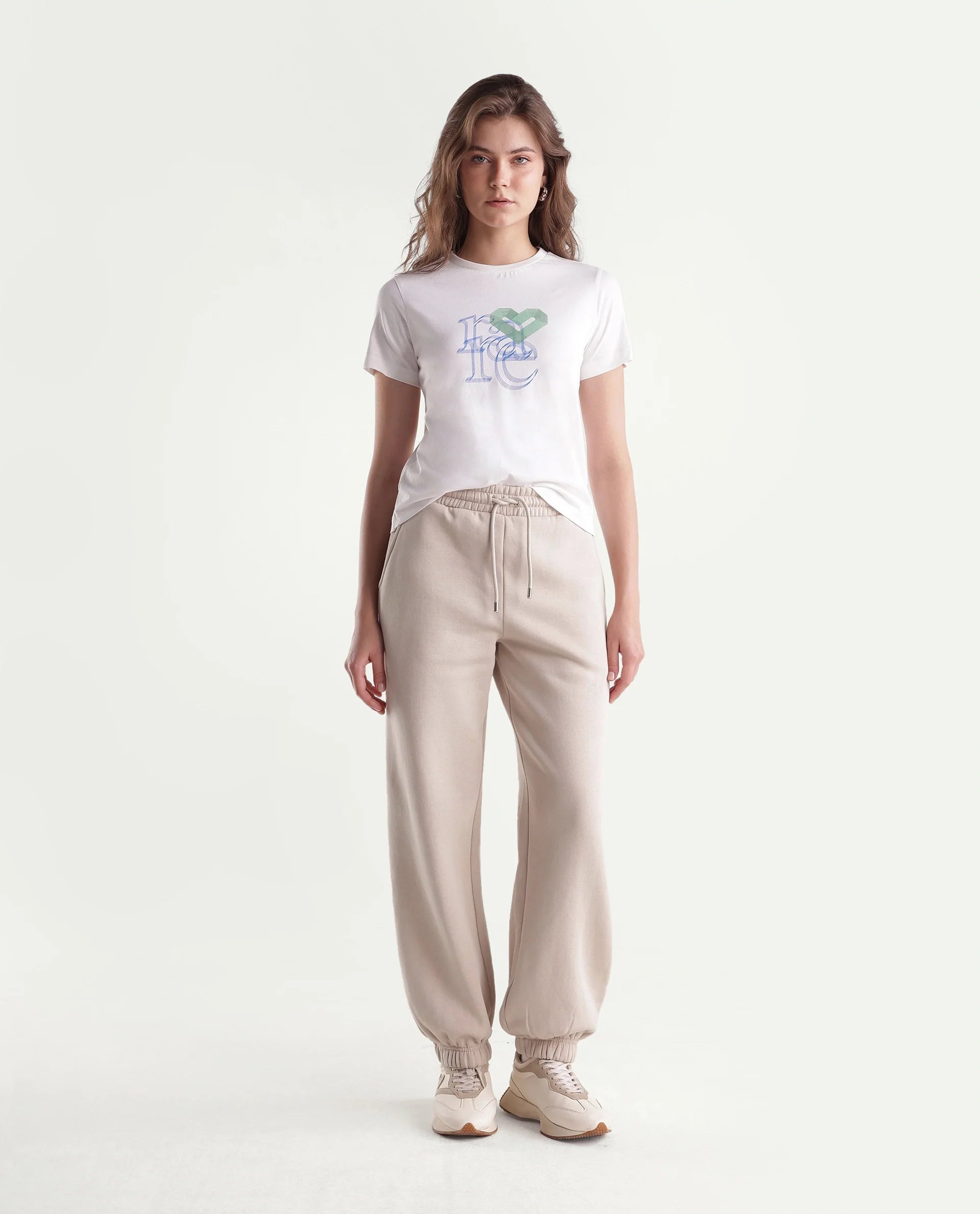 Rareism Women's Parka-B Light Beige Cotton Blend Drawstring Jogger Track Pant