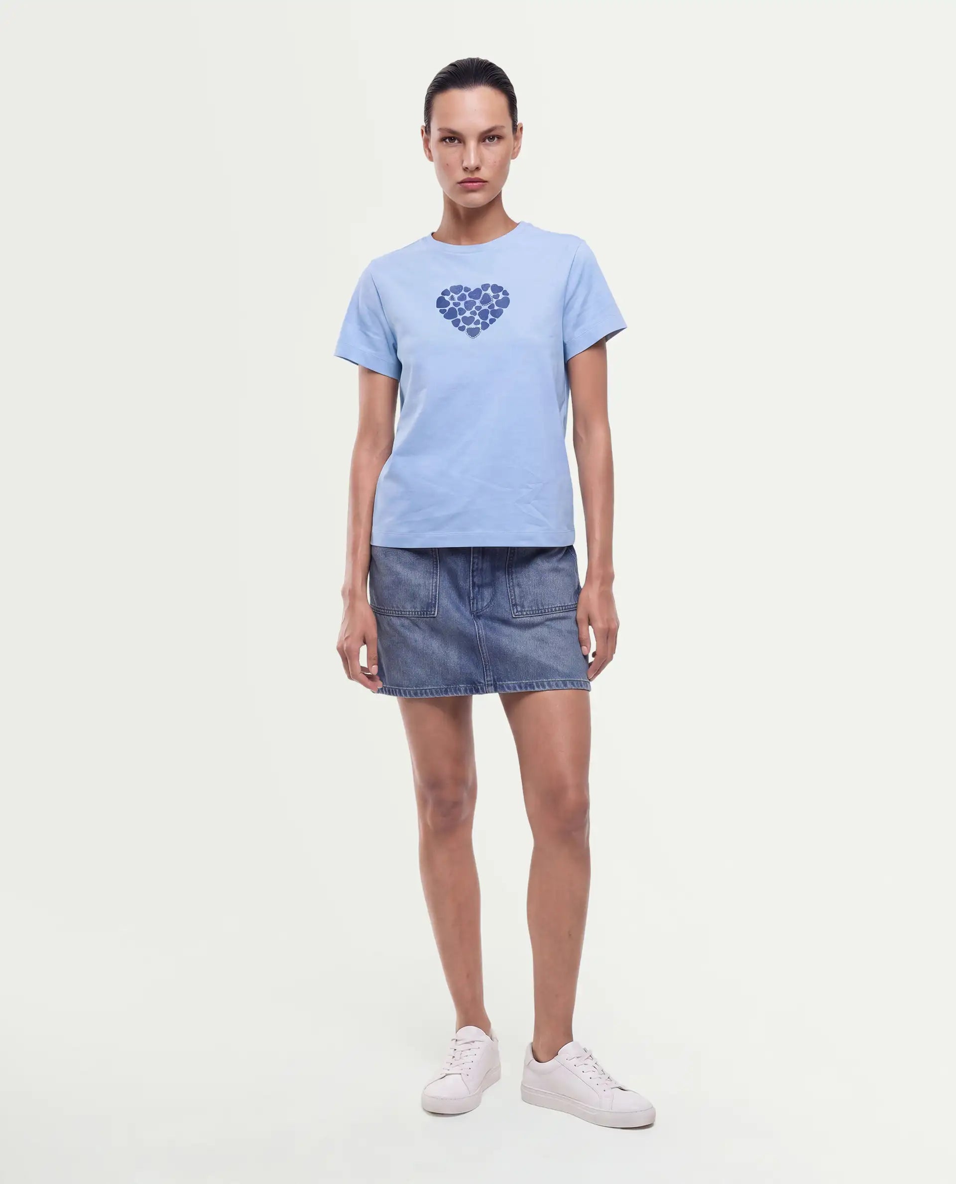 Rareism Women's Packz Light Blue Cotton Blend Pull-On Regular Fit Printed T-Shirt