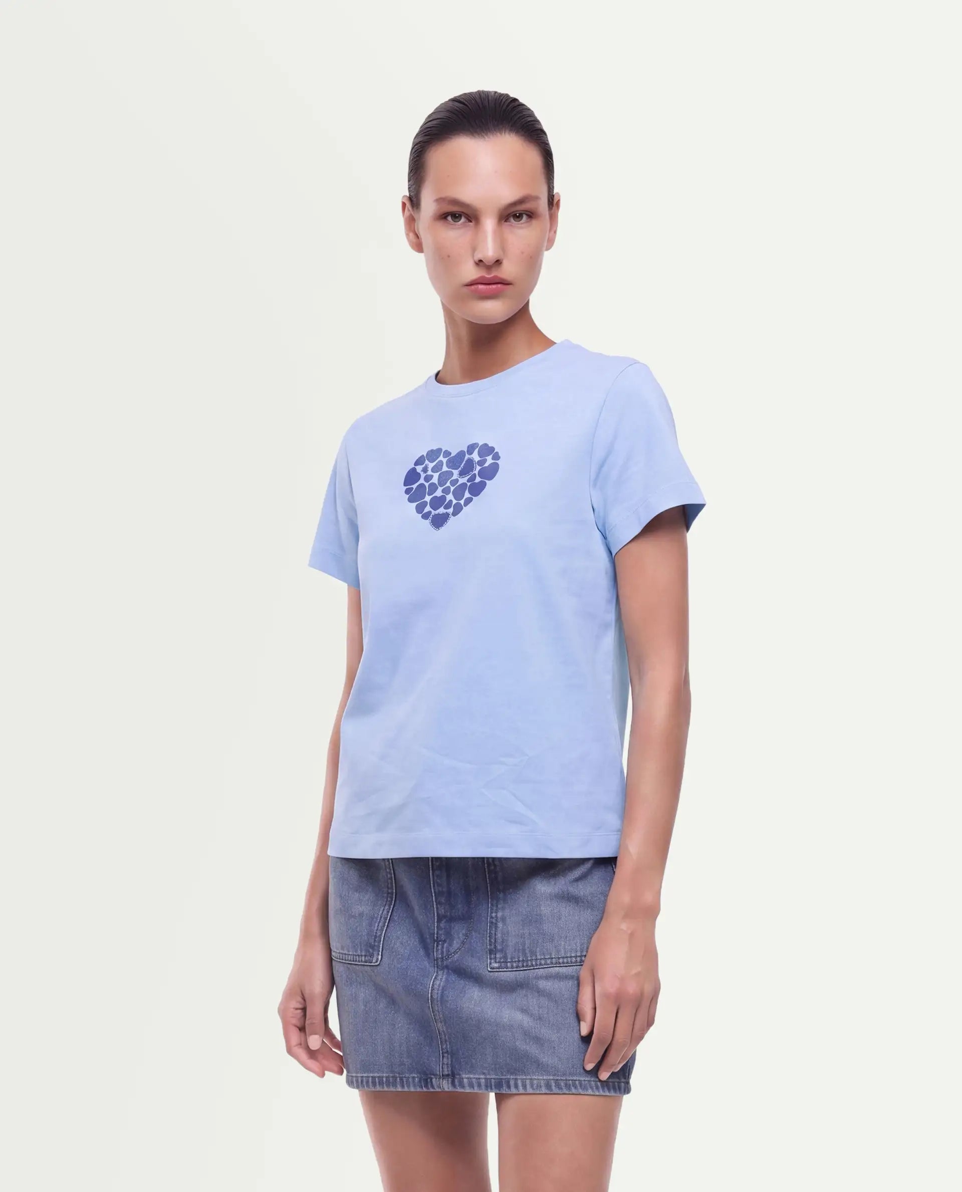 Rareism Women's Packz Light Blue Cotton Blend Pull-On Regular Fit Printed T-Shirt