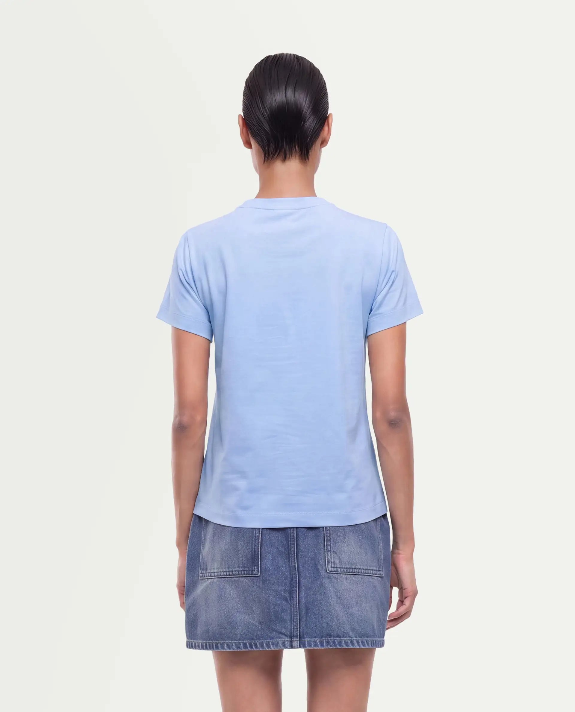 Rareism Women's Packz Light Blue Cotton Blend Pull-On Regular Fit Printed T-Shirt