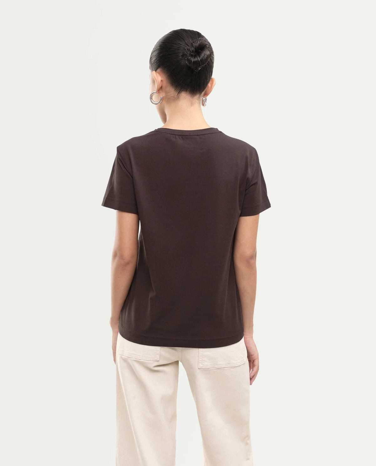 Rareism Women's Puncho Dark Brown Cotton Blend Pull-On Regular Fit Printed T-Shirt
