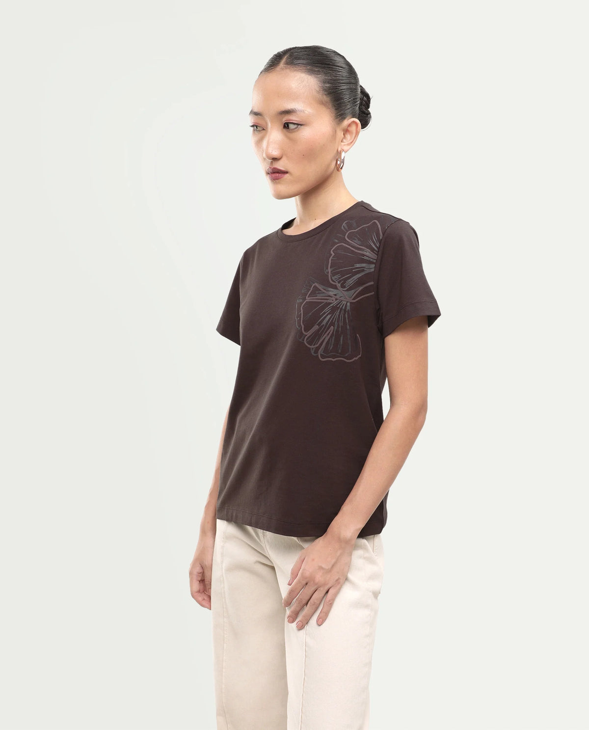 Rareism Women's Puncho Dark Brown Cotton Blend Pull-On Regular Fit Printed T-Shirt
