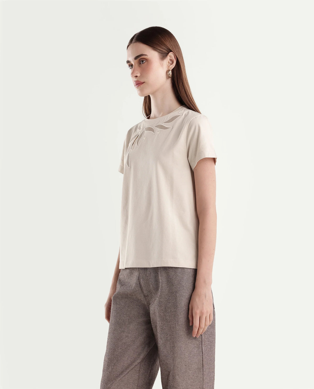 Rareism Women's Pexs Light Beige Cotton Blend Pull-On Regular Fit Printed T-Shirt - image 5