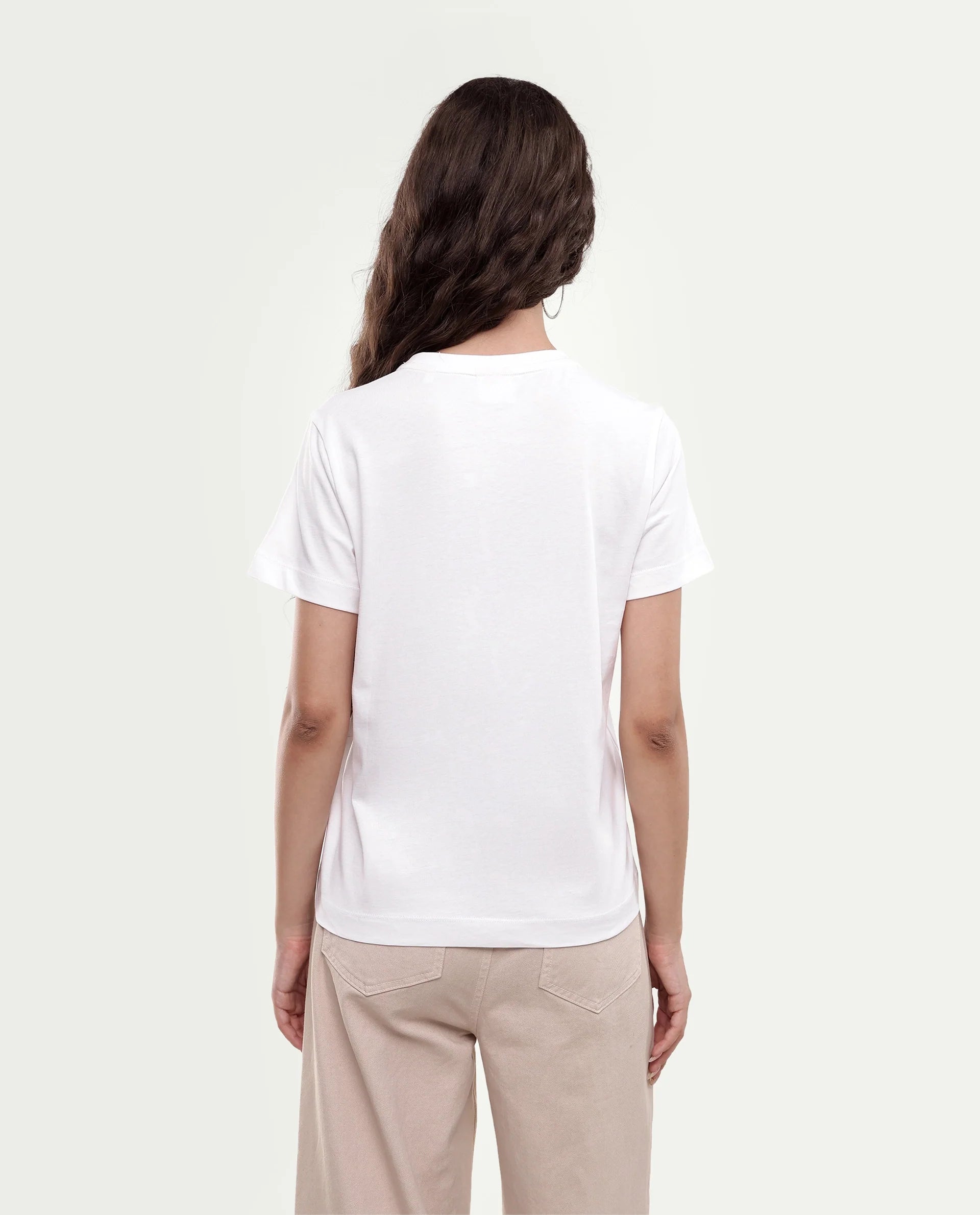 Rareism Women's Poco Off White Cotton Pull-On Regular Fit Printed T-Shirt