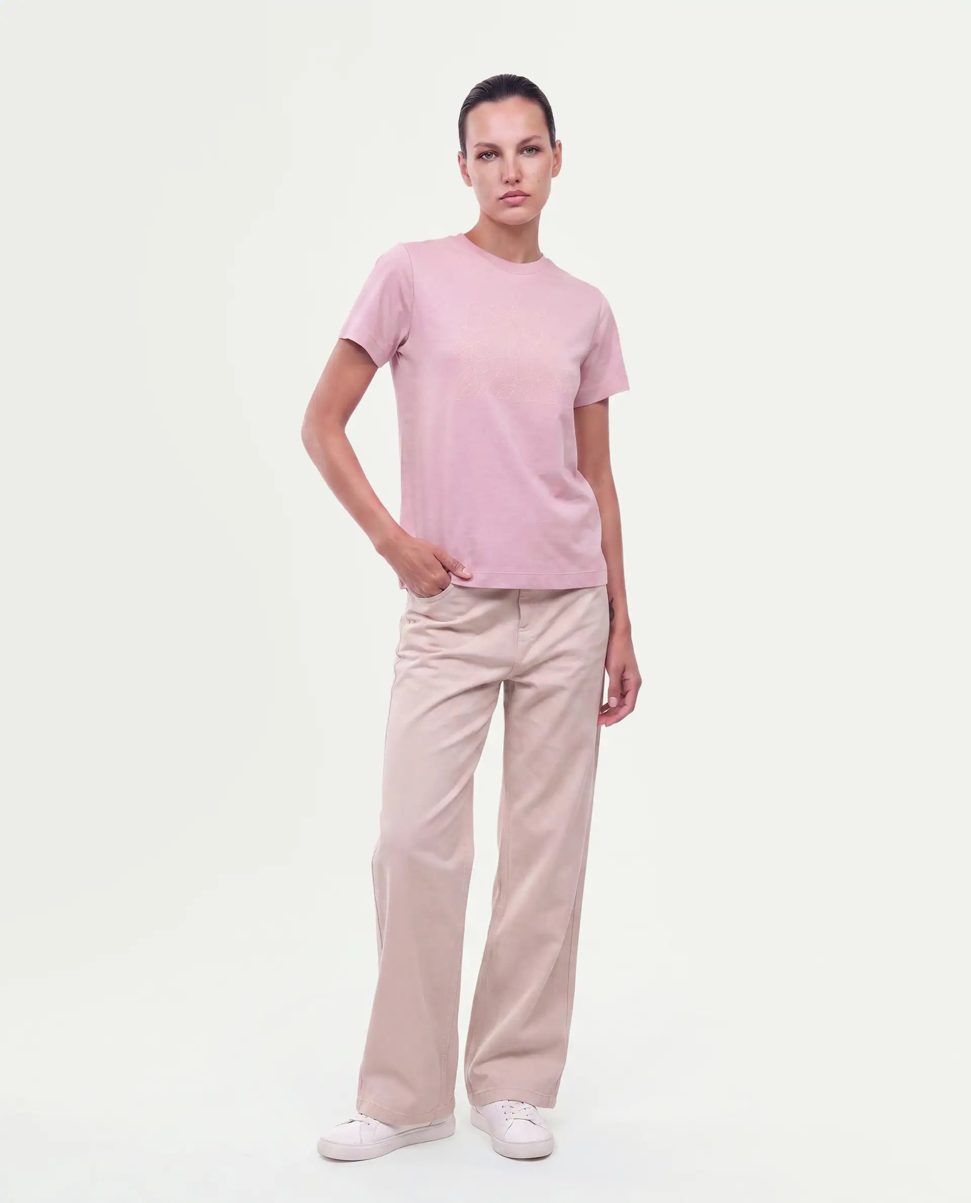 Rareism Women's Paused Dusky Pink Cotton Pull-On Regular Fit Hd Print T-Shirt