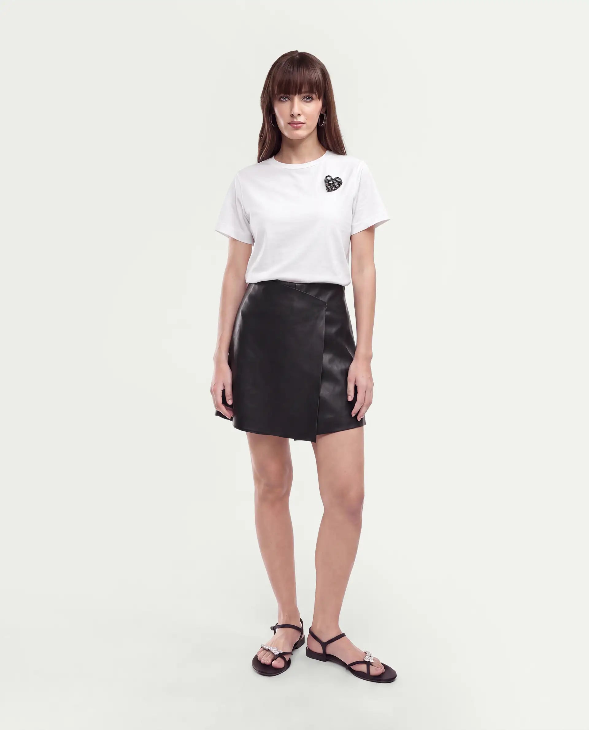Rareism Women's Pish Off White Cotton Blend Pull-On Regular Fit T-Shirt