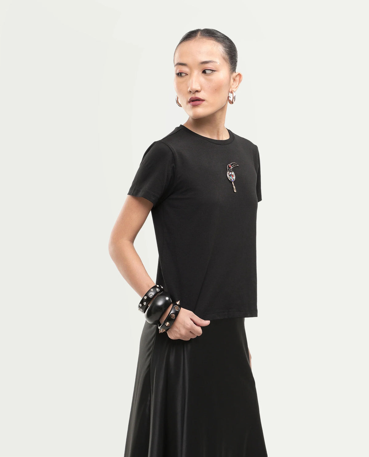 Rareism Women's Purge Black Cotton Blend Pull-On Regular Fit T-Shirt