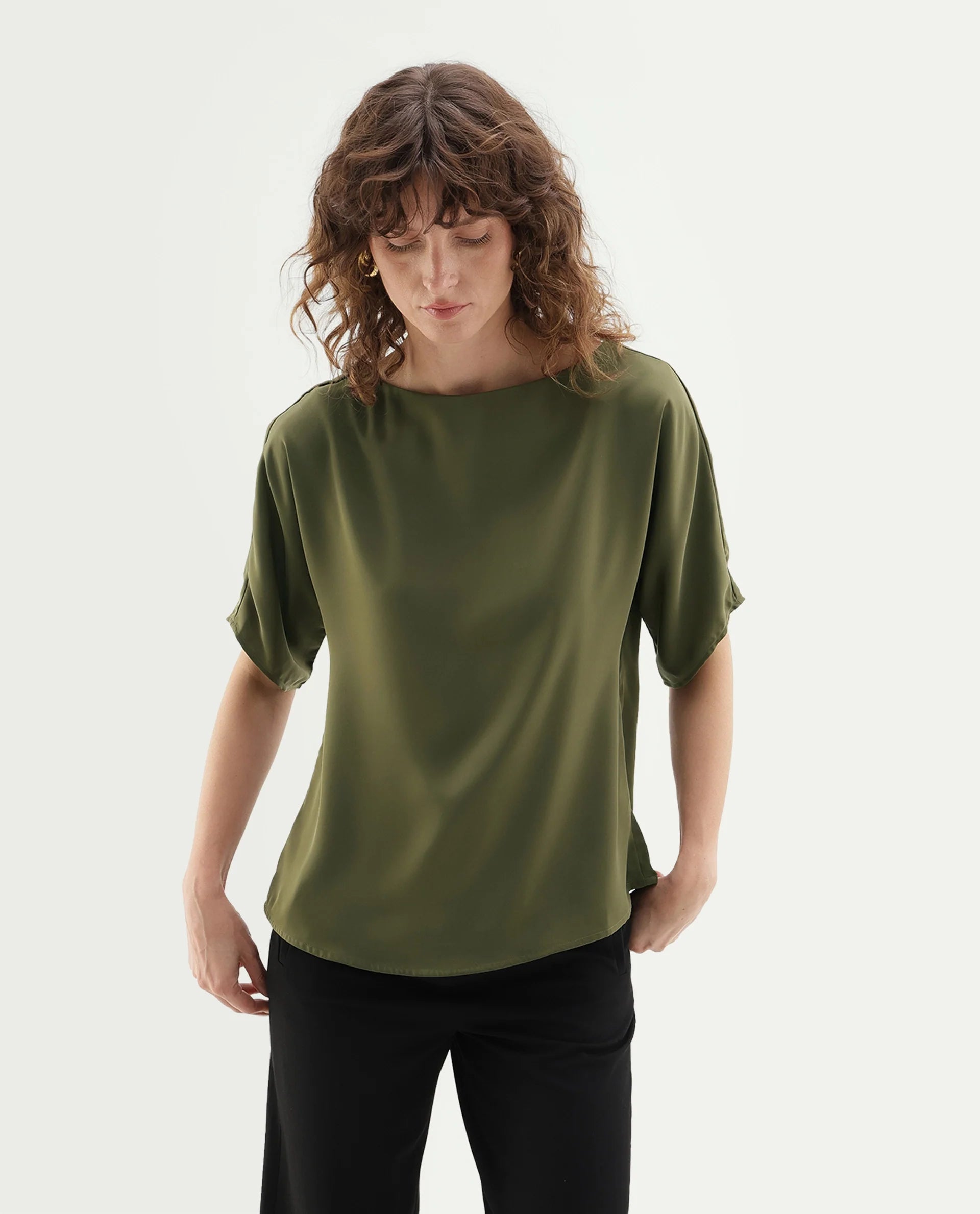 Rareism Women's Yang Gold Polyester Button Relaxed Fit Top
