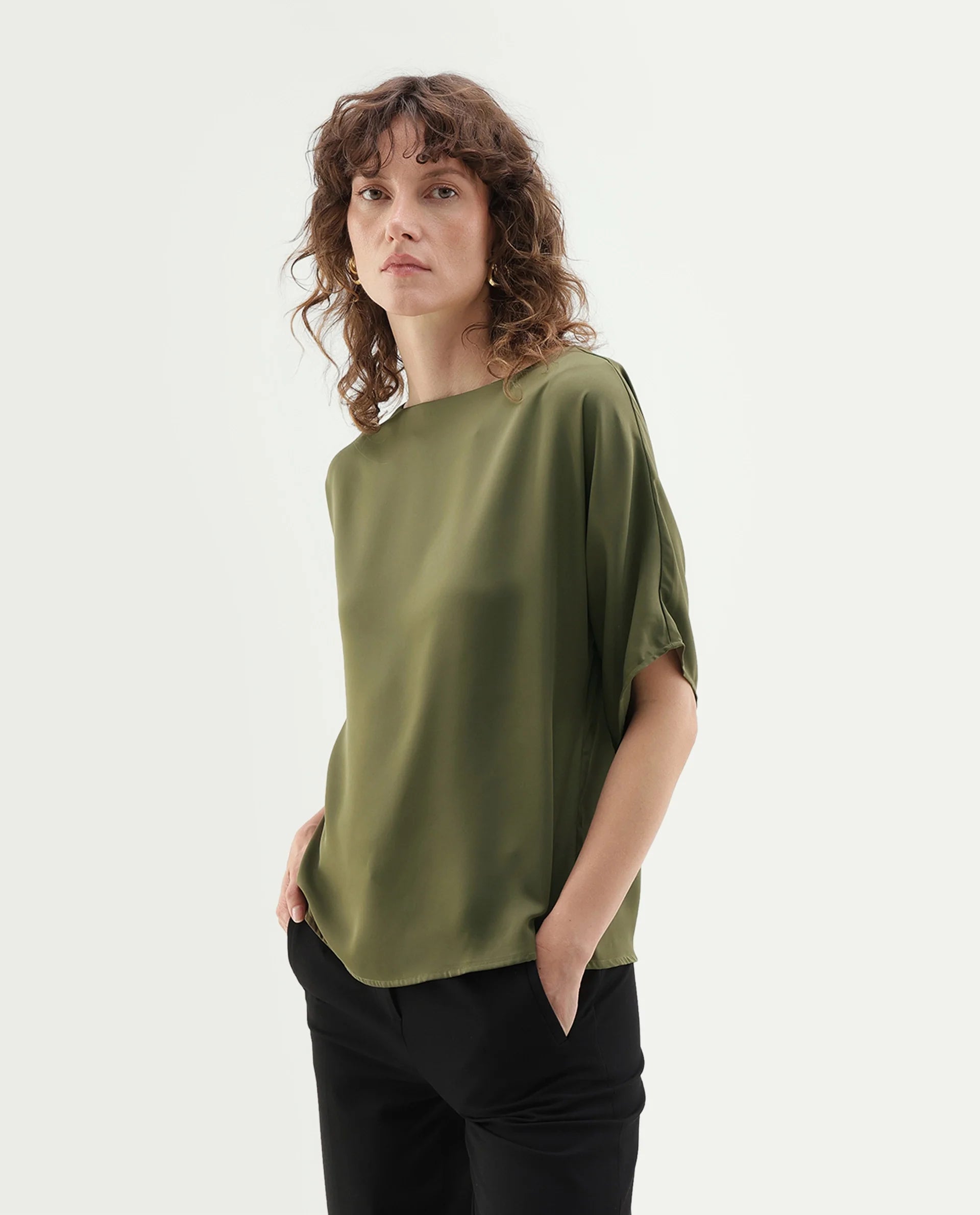 Rareism Women's Yang Gold Polyester Button Relaxed Fit Top