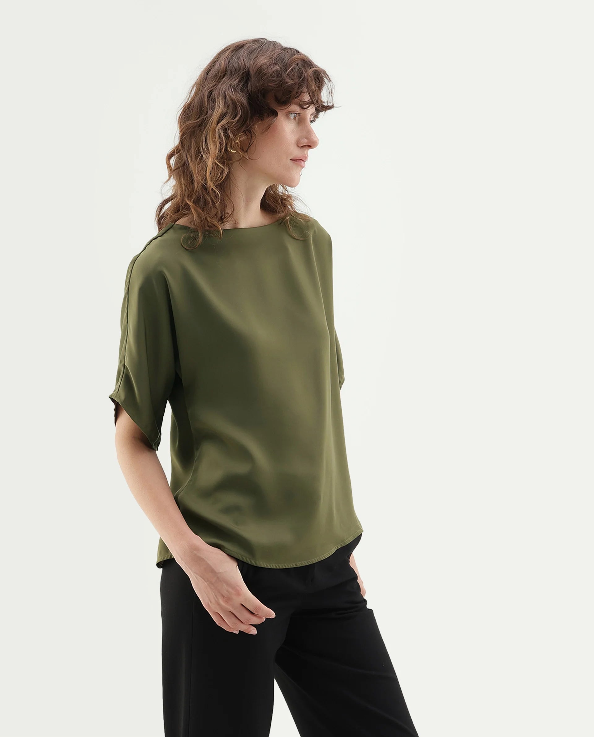 Rareism Women's Yang Gold Polyester Button Relaxed Fit Top