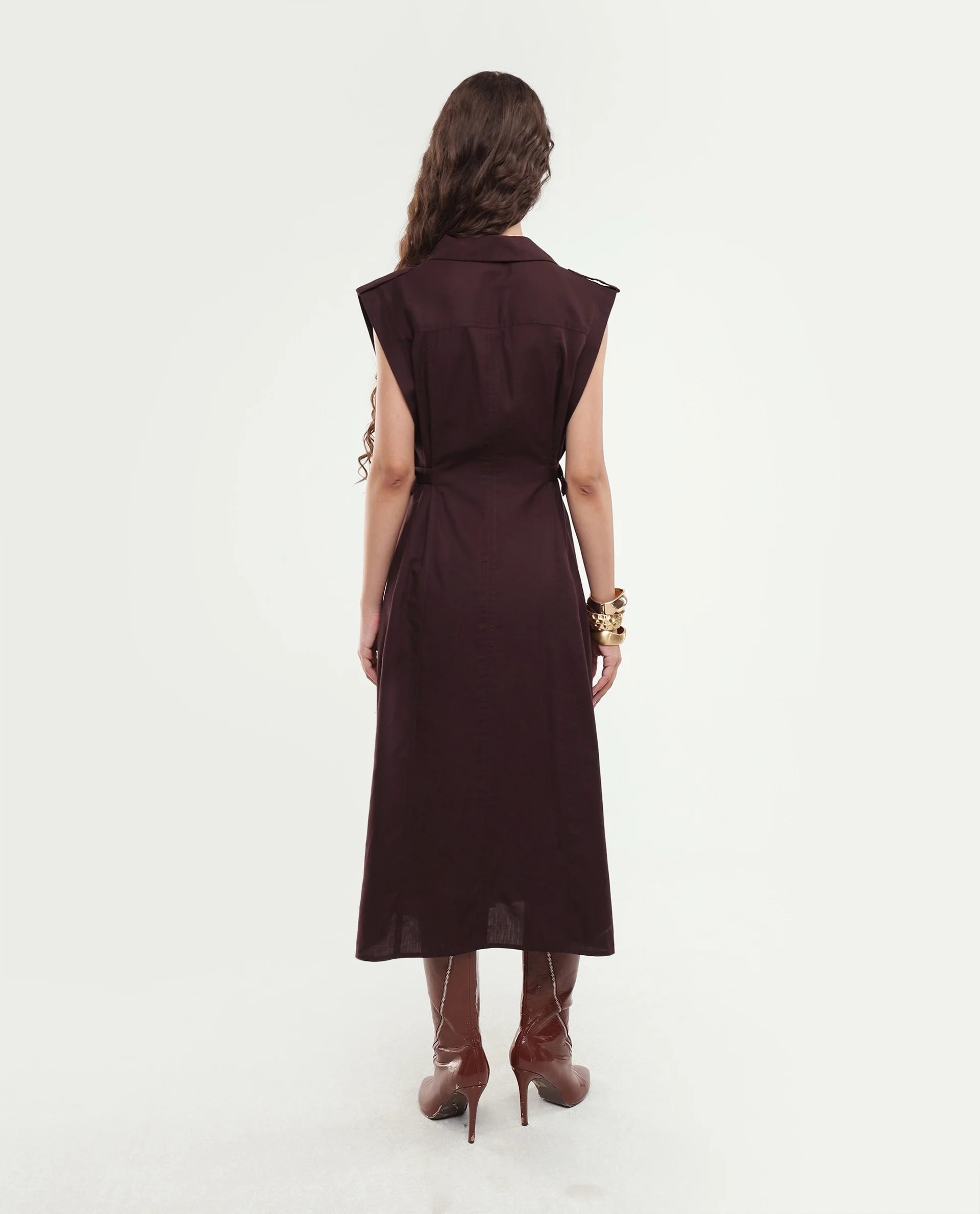 Rareism Women's Yorgo Brown Cotton Button Fit And Flare Plain Dress