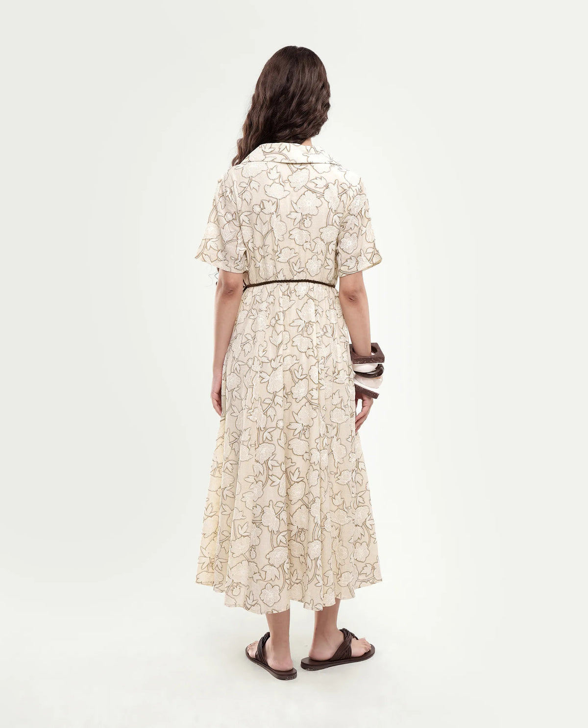 Rareism Women's Yetto Off White Viscose Blend Elastic Fit And Flare Puff Print Dress