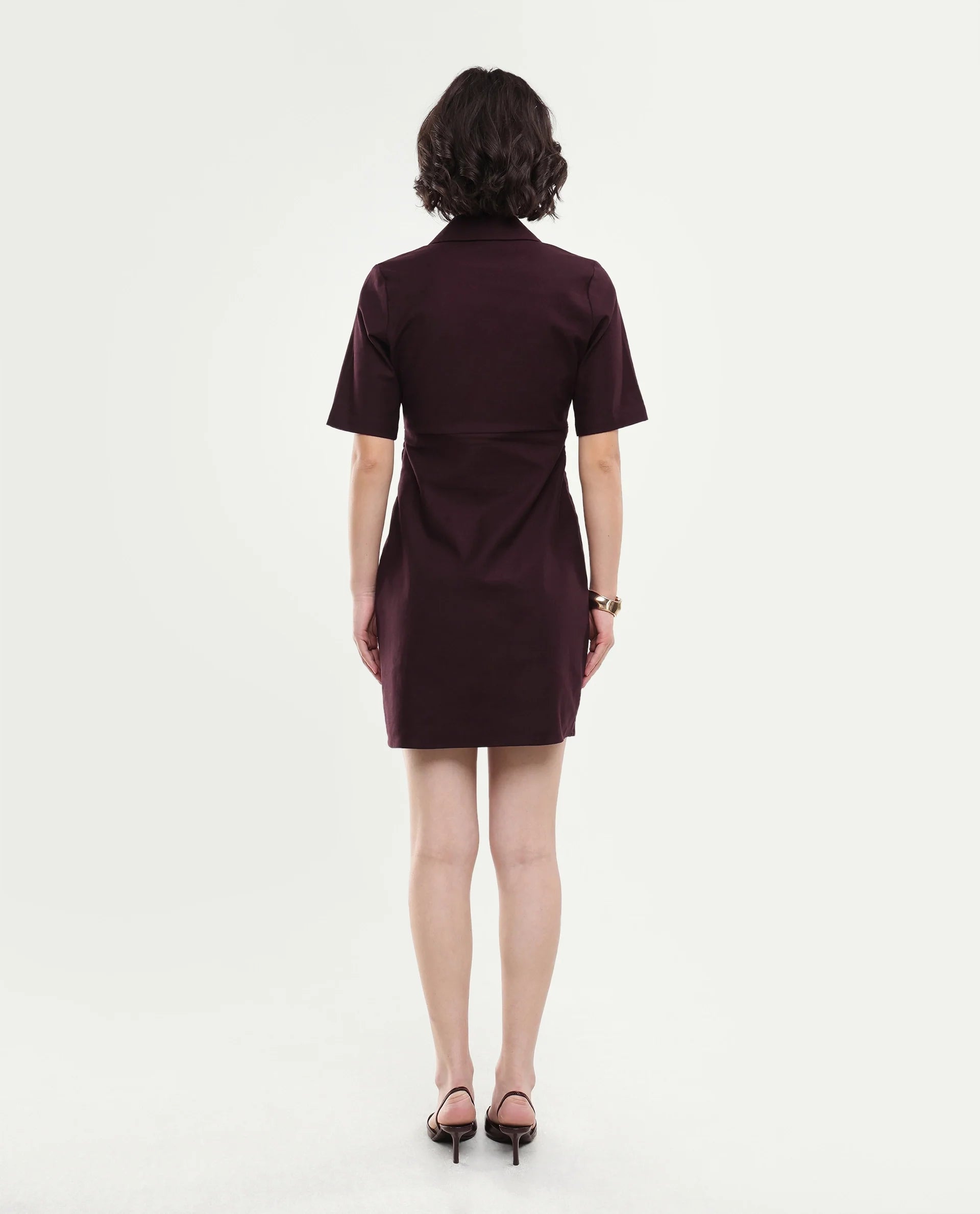 Rareism Women's Yager Dark Brown Cotton Blend Zipper Fitted Dress