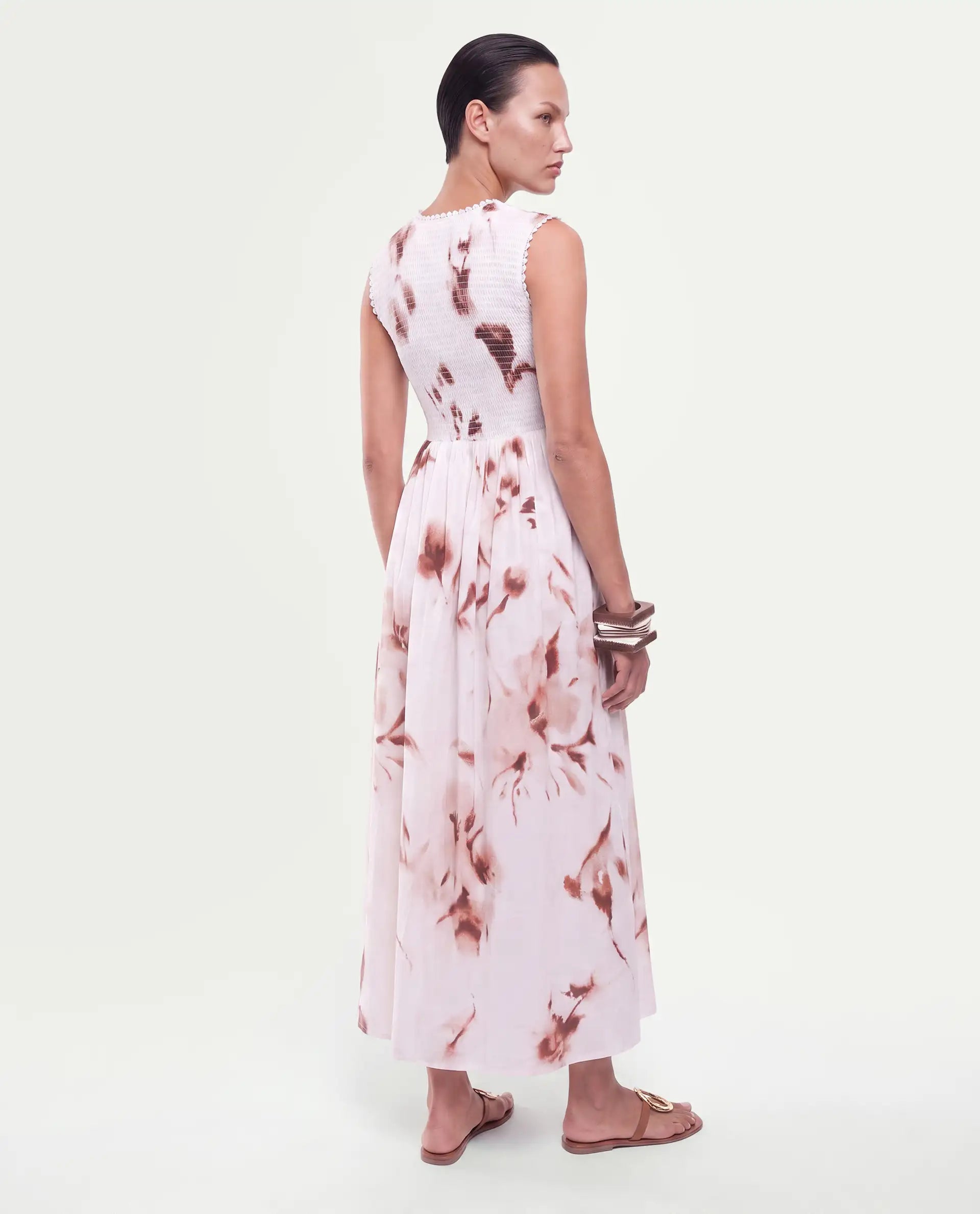 Rareism Women's Yorga Off White Cotton Button Fit And Flare Abstract Print Dress