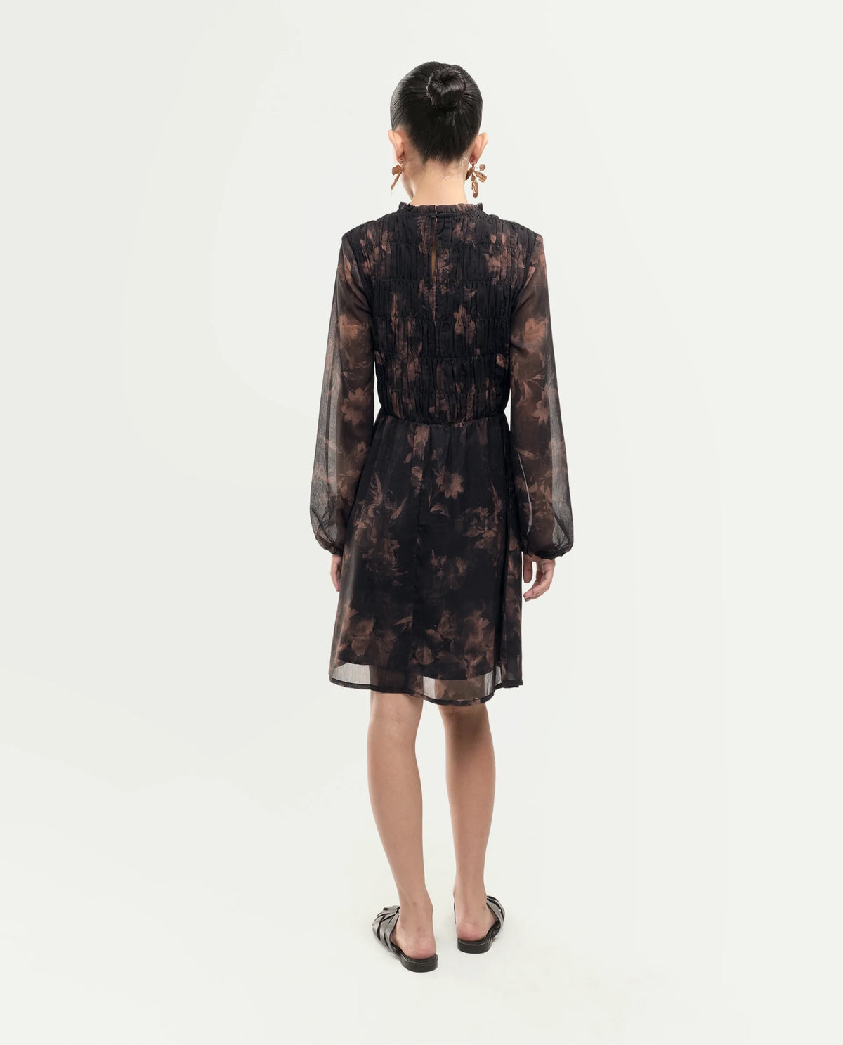 Rareism Women's Yana Brown Polyester Button Fit And Flare Floral Print Dress