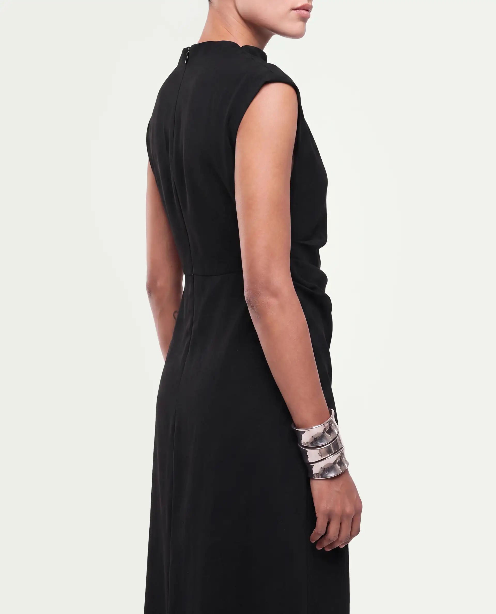 Rareism Women's Otim Black Polyester Button And Zip A-Line Plain Dress
