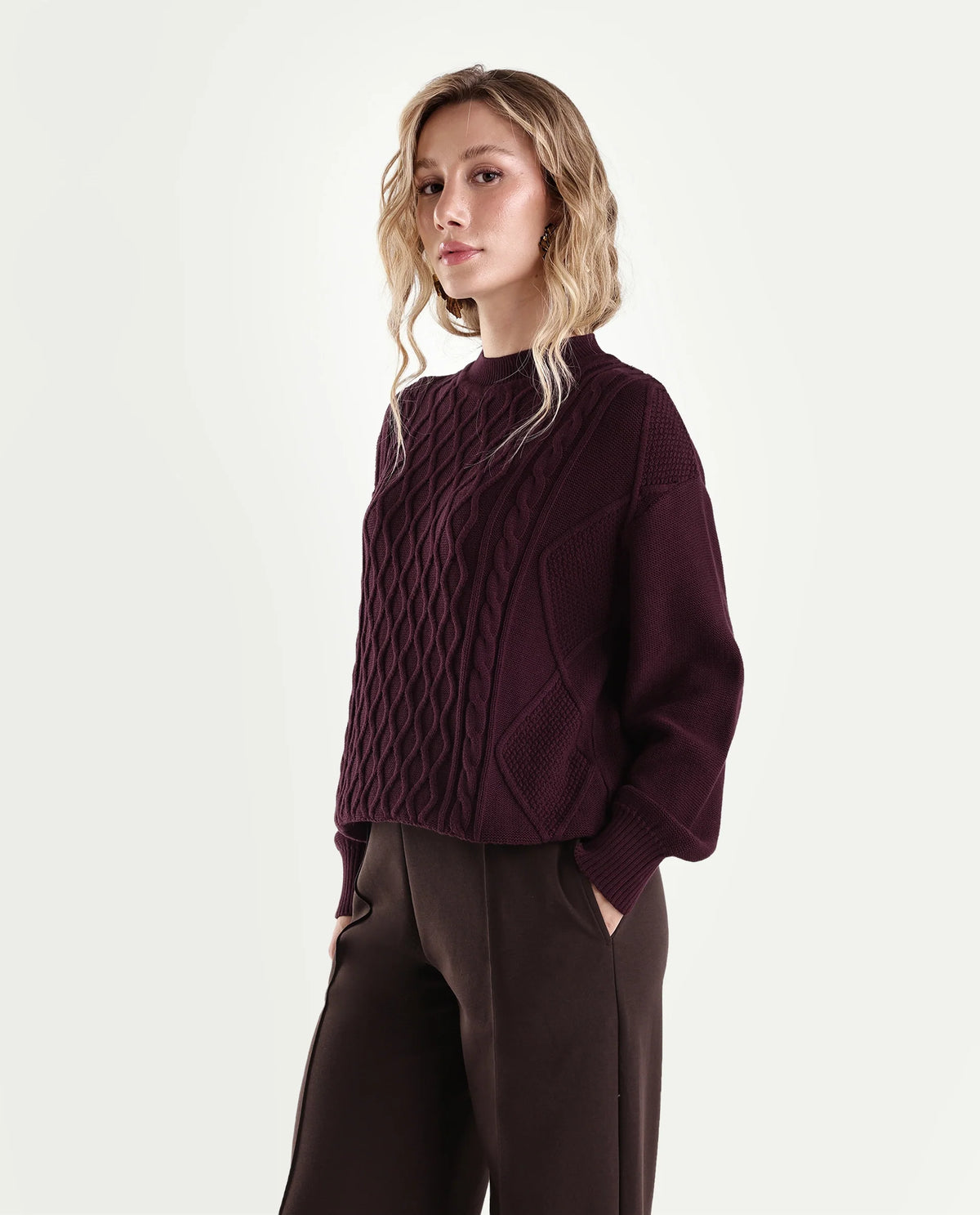 Rareism Women's Lak Dark Maroon Cotton Pull-On Oversized Fit Sweater - image 6