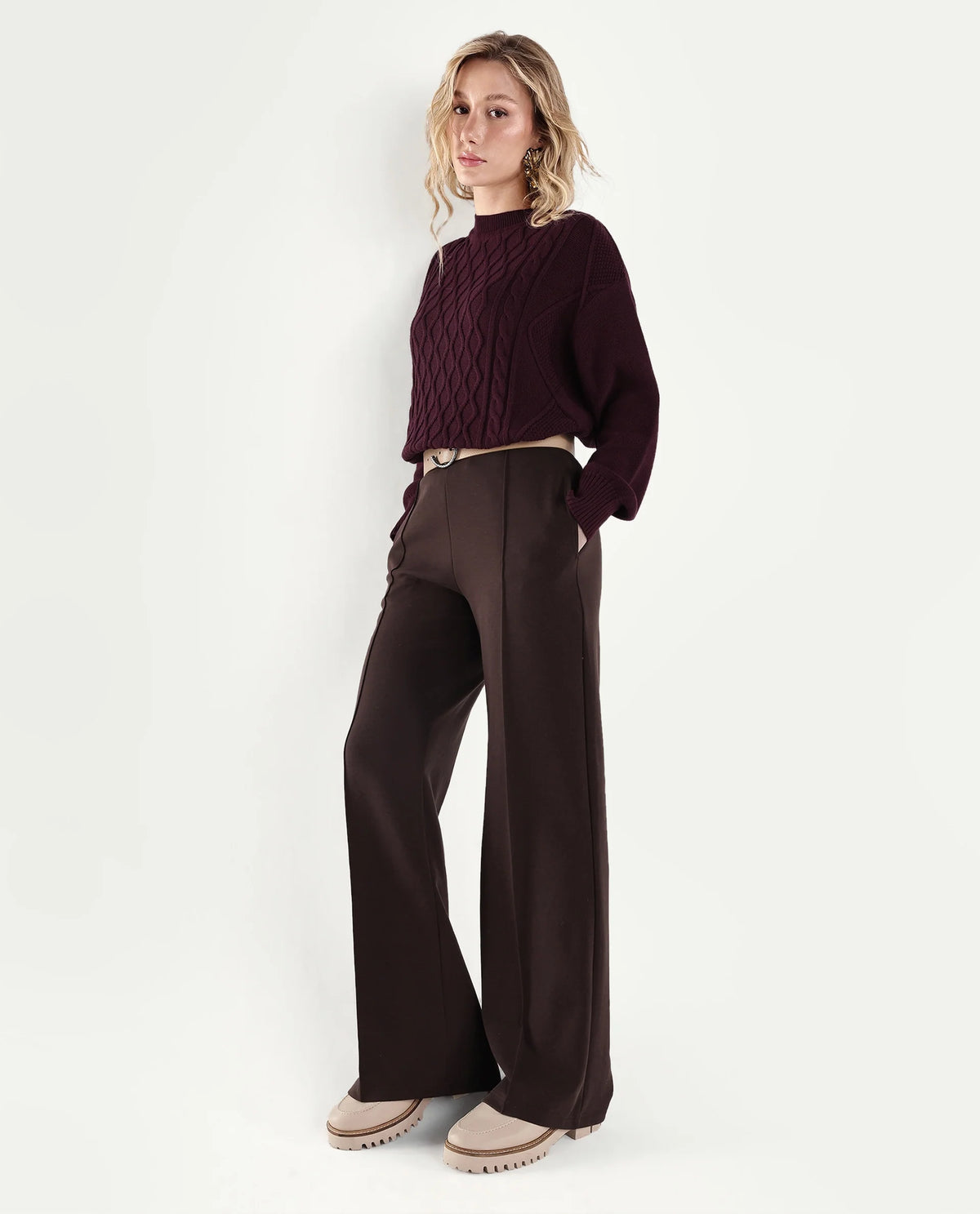 Rareism Women's Lak Dark Maroon Cotton Pull-On Oversized Fit Sweater - image 5